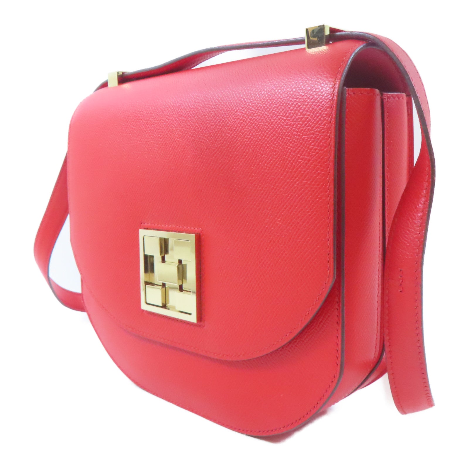 HERMES 【激減優惠】Epsom皮革Mosaique AU 24 Bag金扣肩背袋Rouge de Coeur/紅色