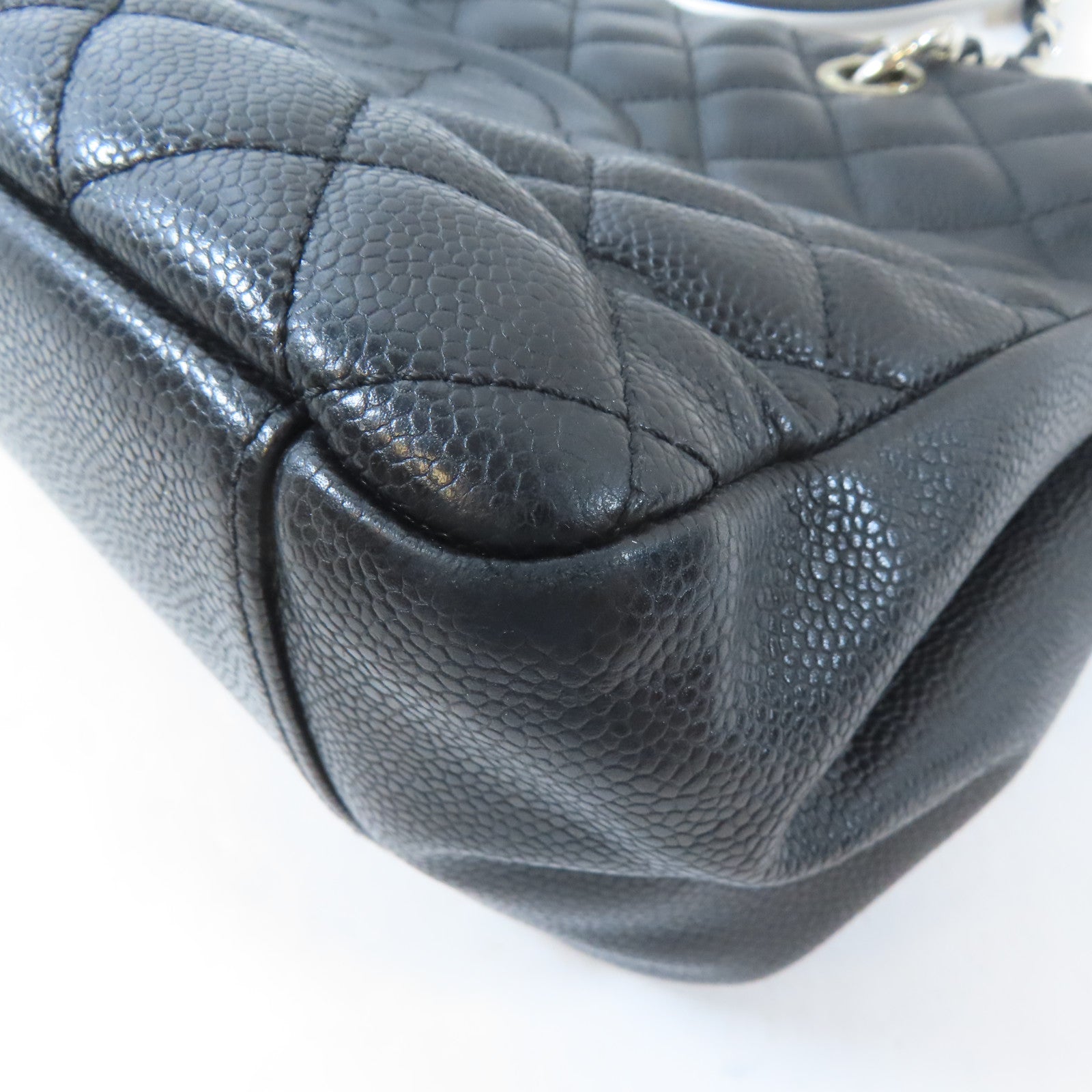 CHANEL 菱格牛皮皮革GST Grand Shopping Tote Bag銀扣肩背袋黑色