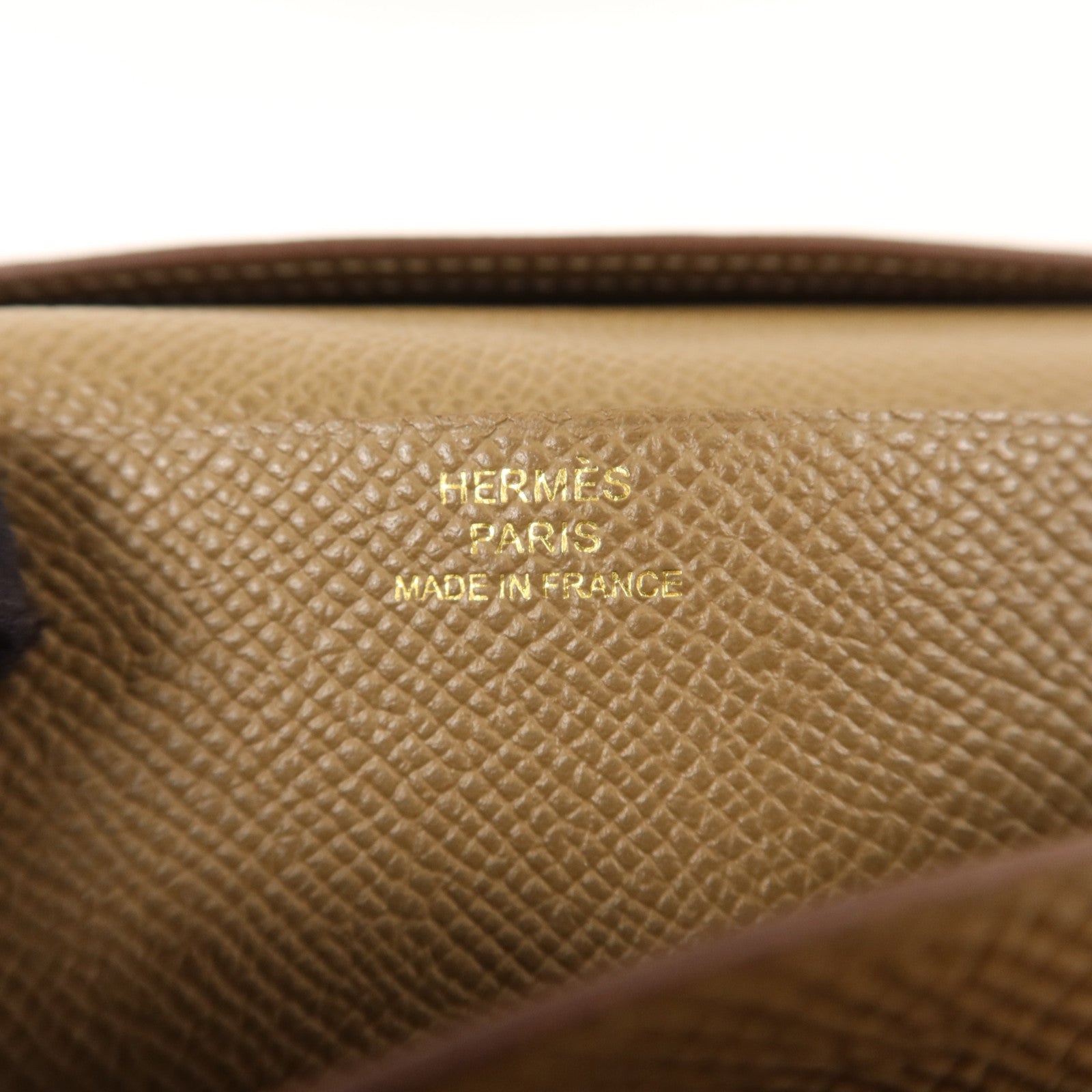 HERMES 【激減優惠】Epsom皮革Bearn Soufflet Wallet金扣長錢包Etoupe