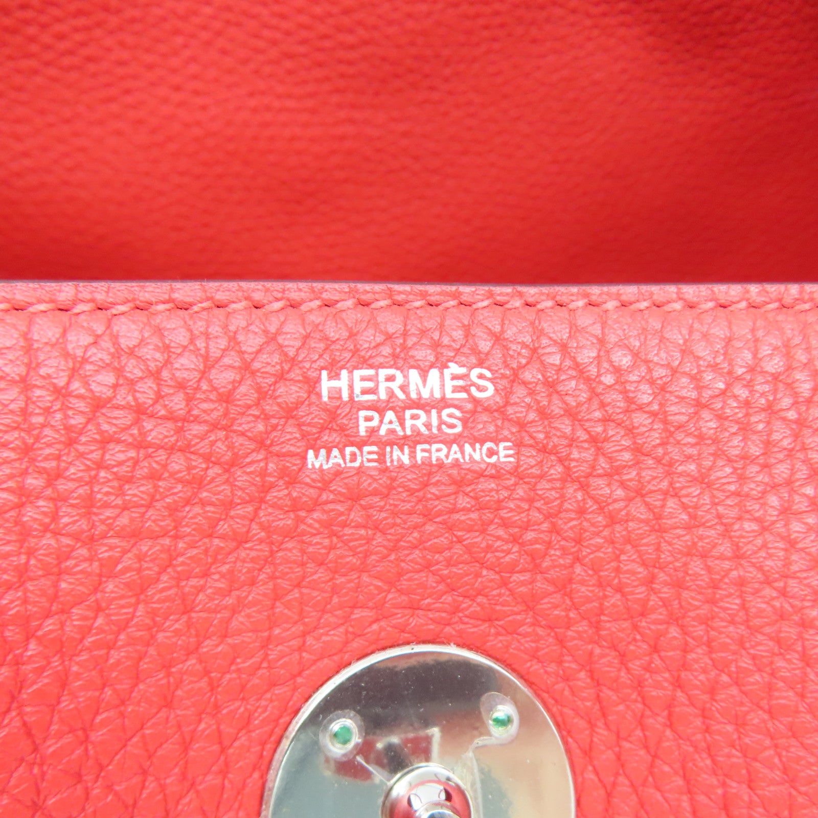 HERMES 【清倉大減價】Clemence皮革Lindy 30銀扣肩背袋番茄紅色