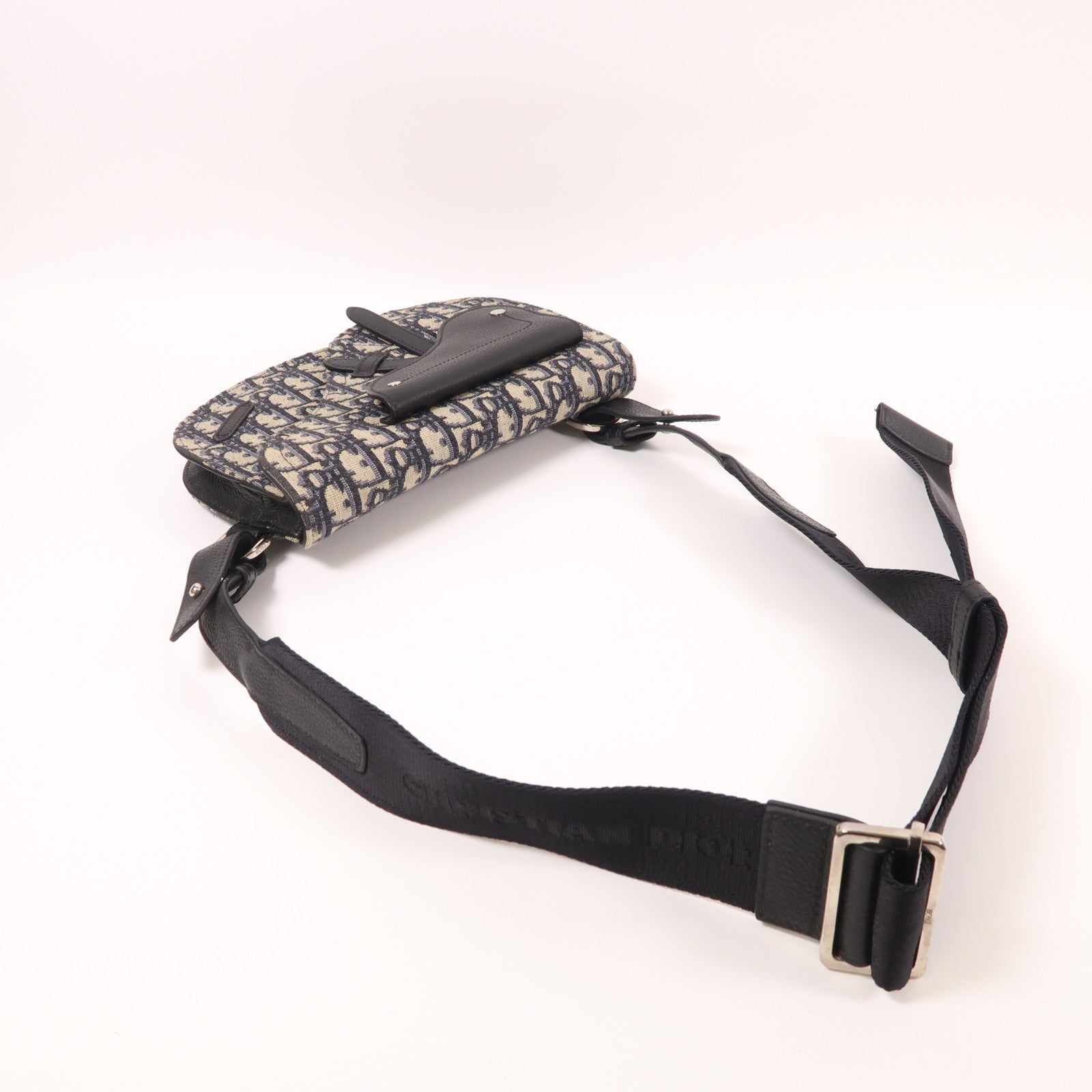 Dior 帆布Oblique Saddle Messenger銀扣肩背袋