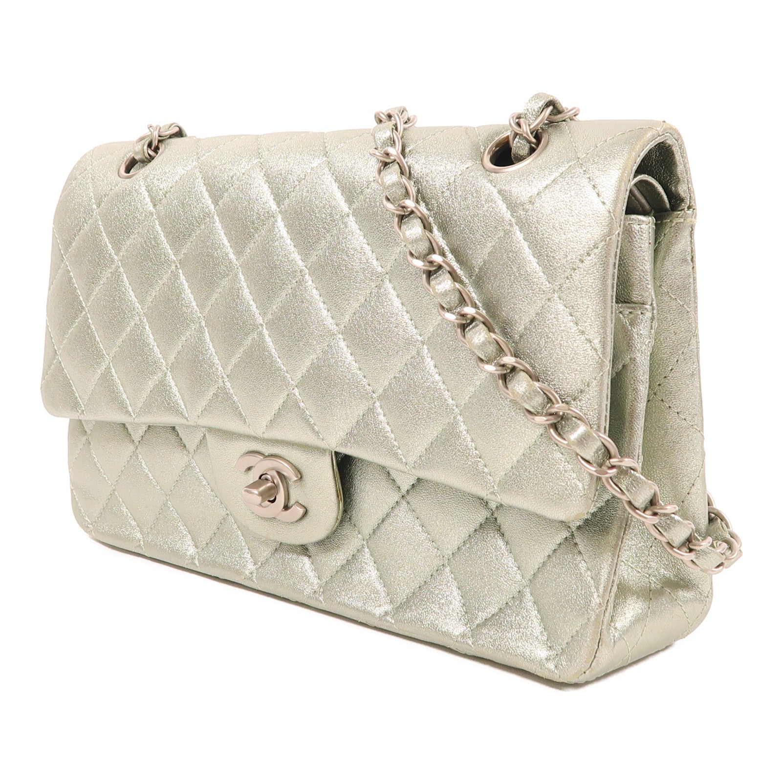 CHANEL 皮革Classic 25銀扣鏈帶肩背袋