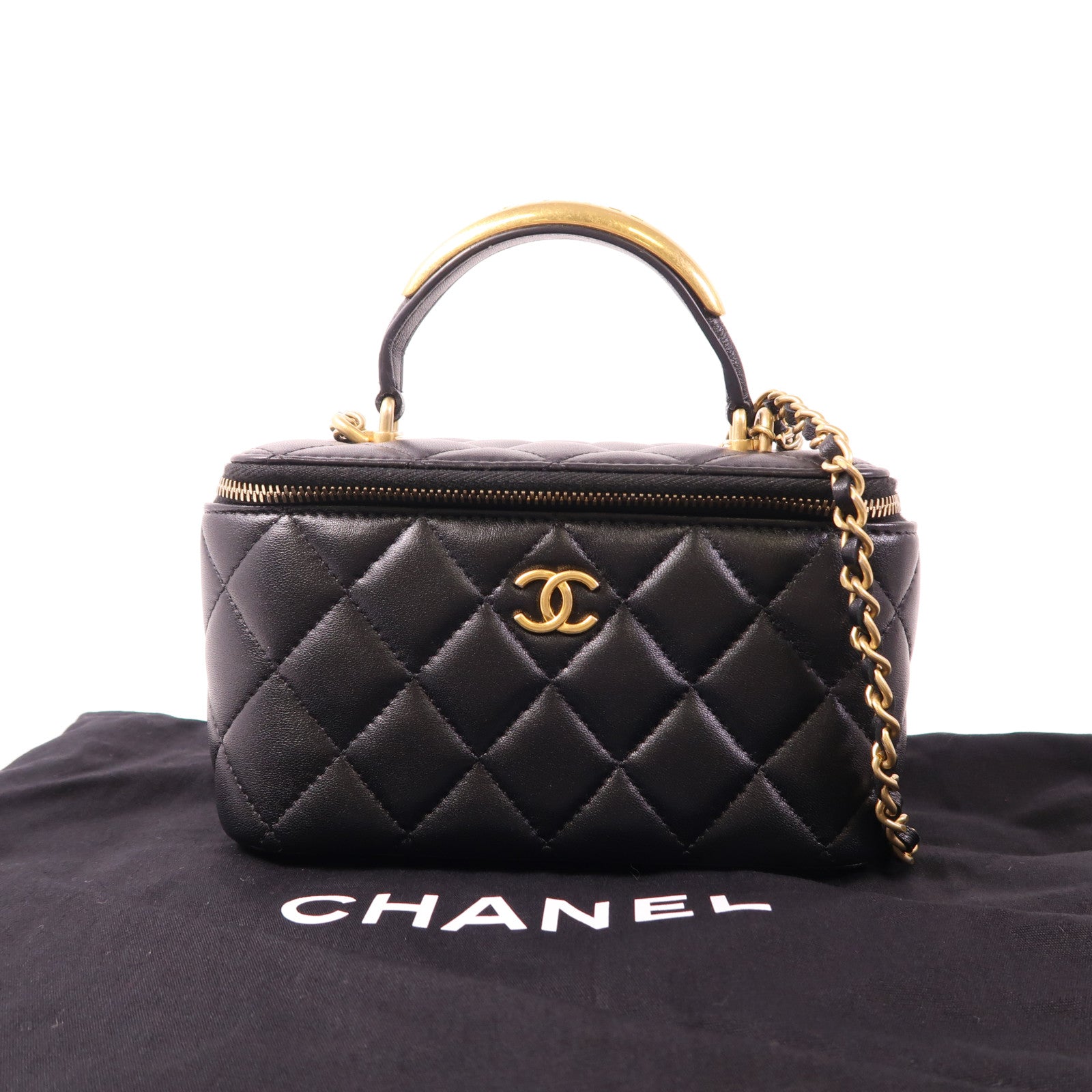 CHANEL 羊皮皮革Vanity Case金扣手挽肩背兩用袋