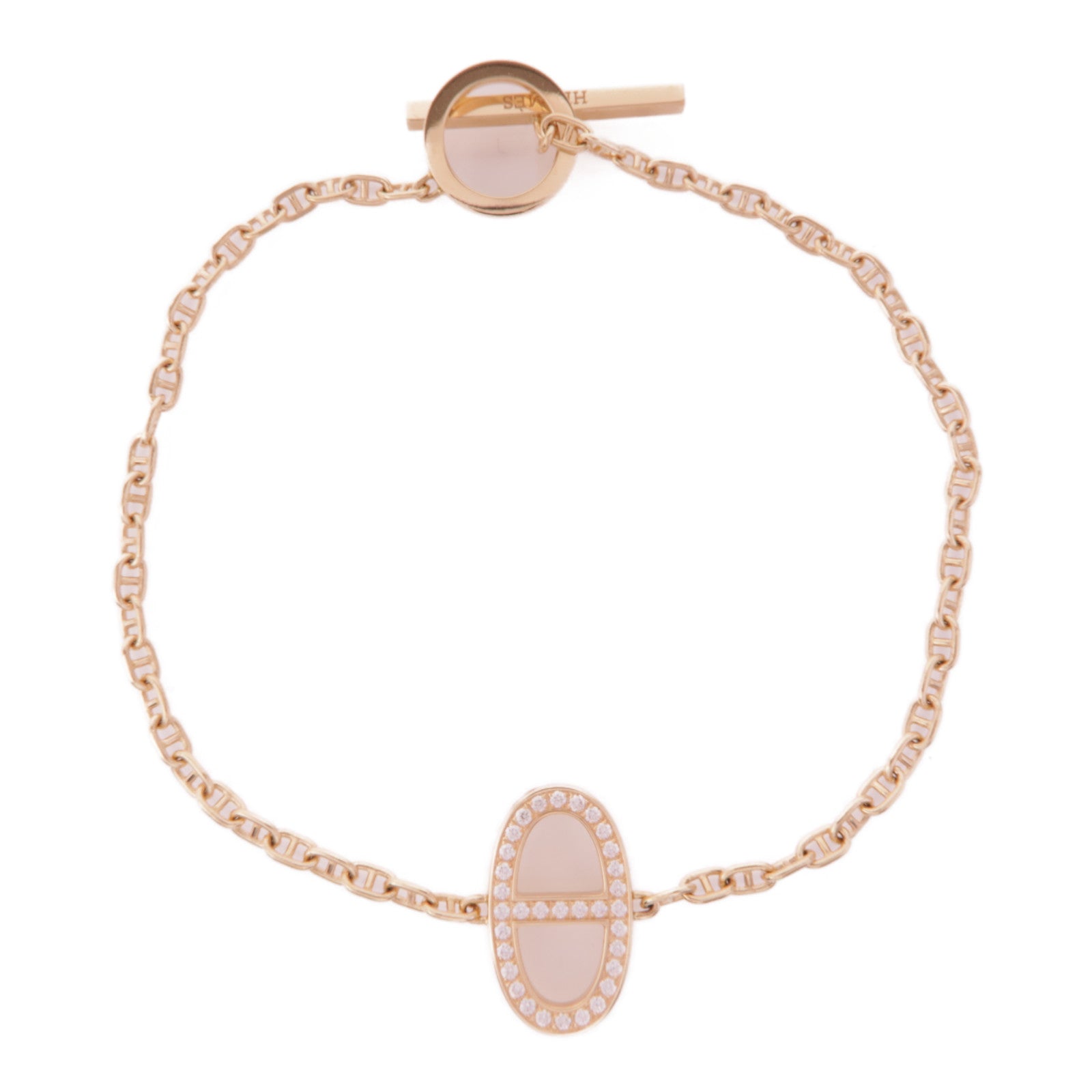 HERMES 18K玫瑰金/鑽石Chaine D'ancre Bracelet手鏈