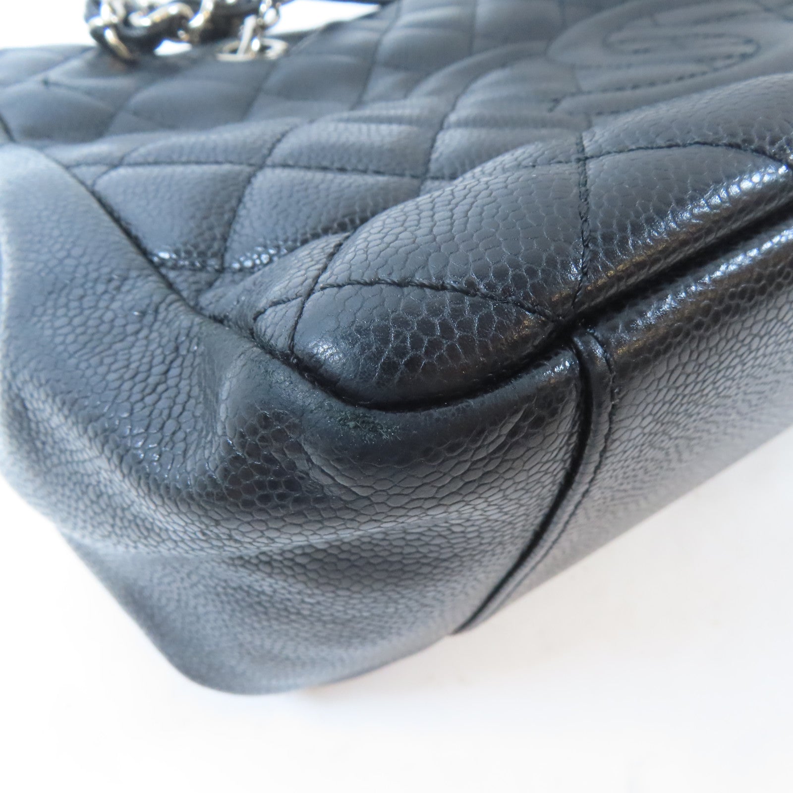 CHANEL 菱格牛皮皮革GST Grand Shopping Tote Bag銀扣肩背袋黑色