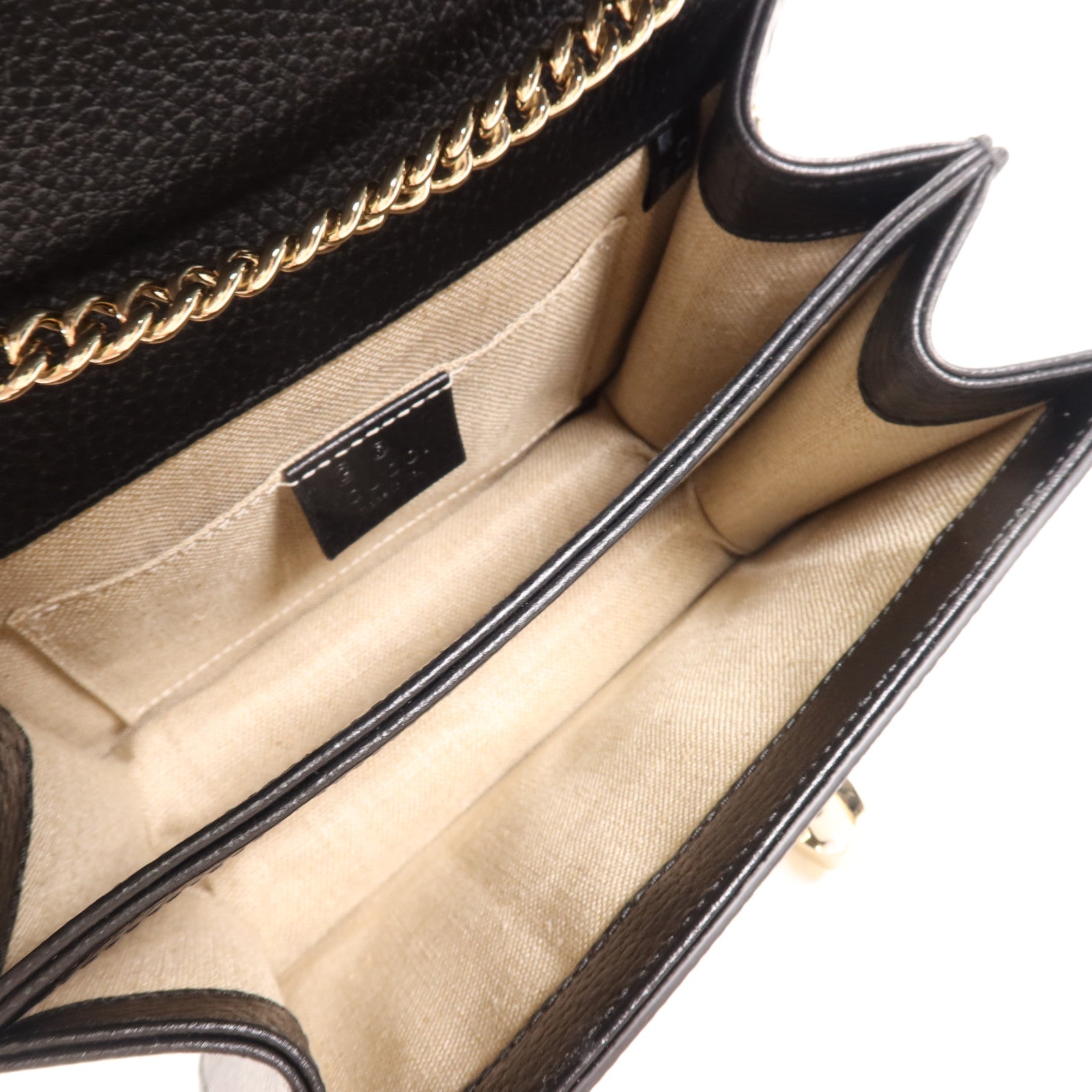 GUCCI 牛皮皮革Interlocking G金扣鏈帶肩背袋