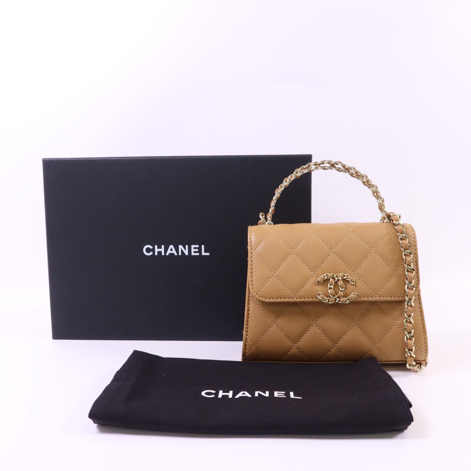 CHANEL 牛皮皮革Mini Top Handle Flap Bag金扣手挽肩背兩用袋