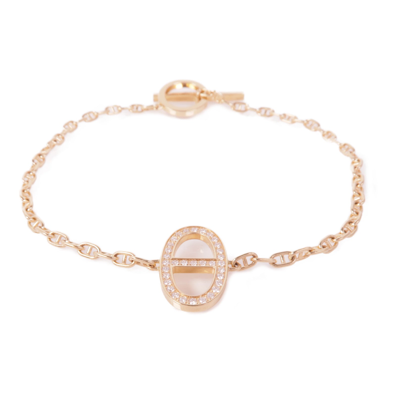 HERMES 18K玫瑰金/鑽石Chaine D'ancre Bracelet手鏈