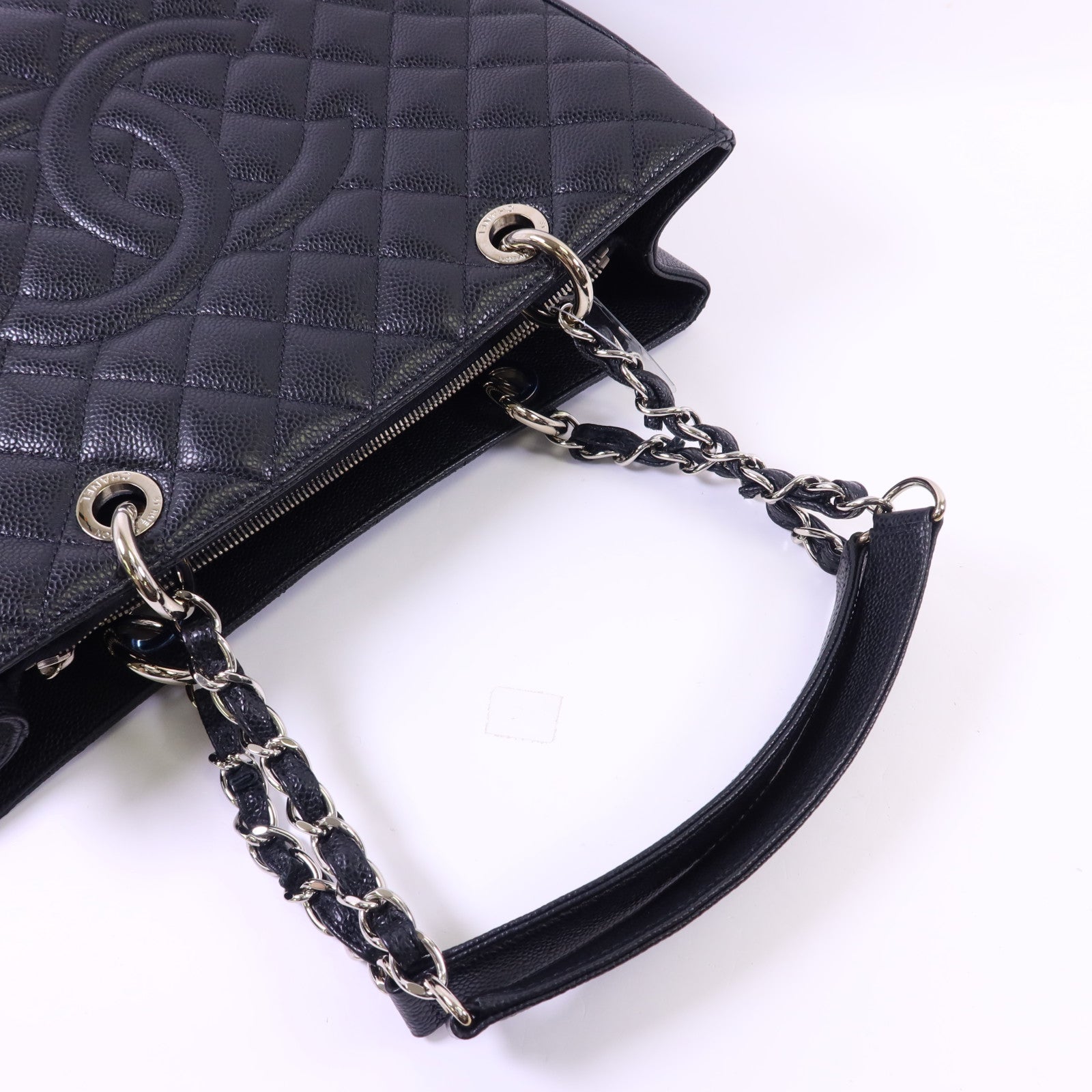 CHANEL 牛皮皮革GST Grand Shopping Tote Bag銀扣鏈帶肩背袋