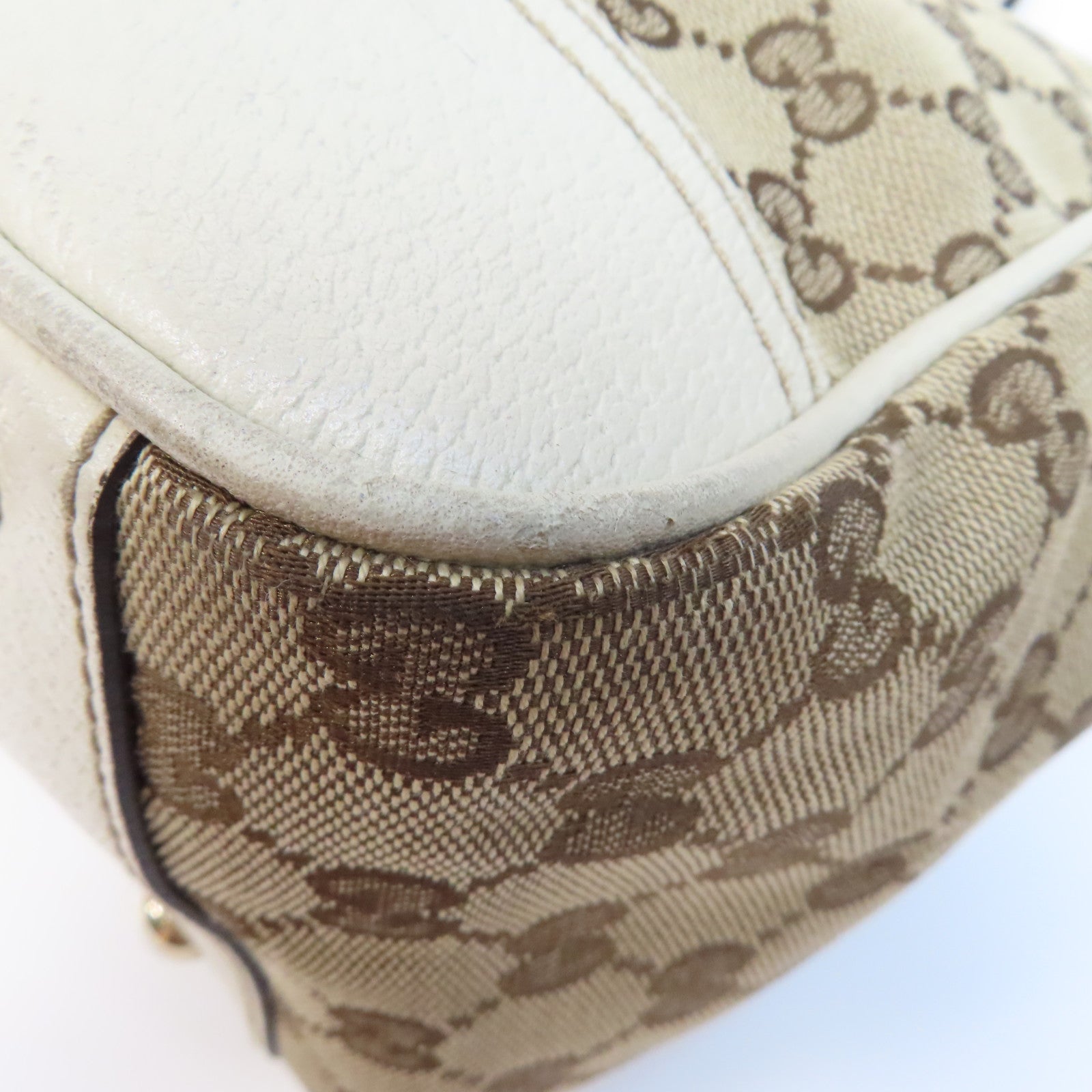 GUCCI 帆布GG Tote金扣肩背袋啡色/白色