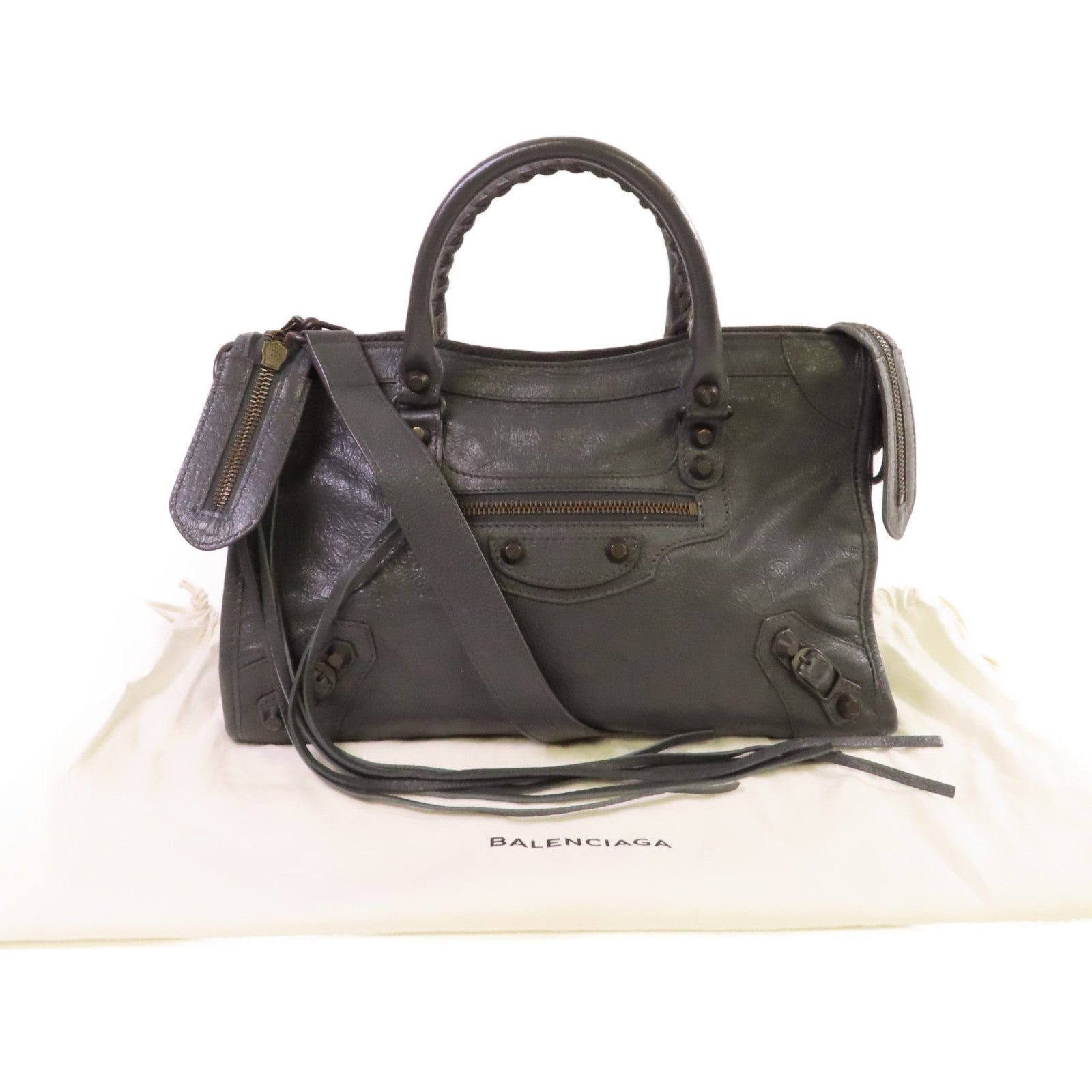 BALENCIAGA 牛皮皮革Small City 2Way Shoulder Bag手挽肩背兩用袋炭灰色