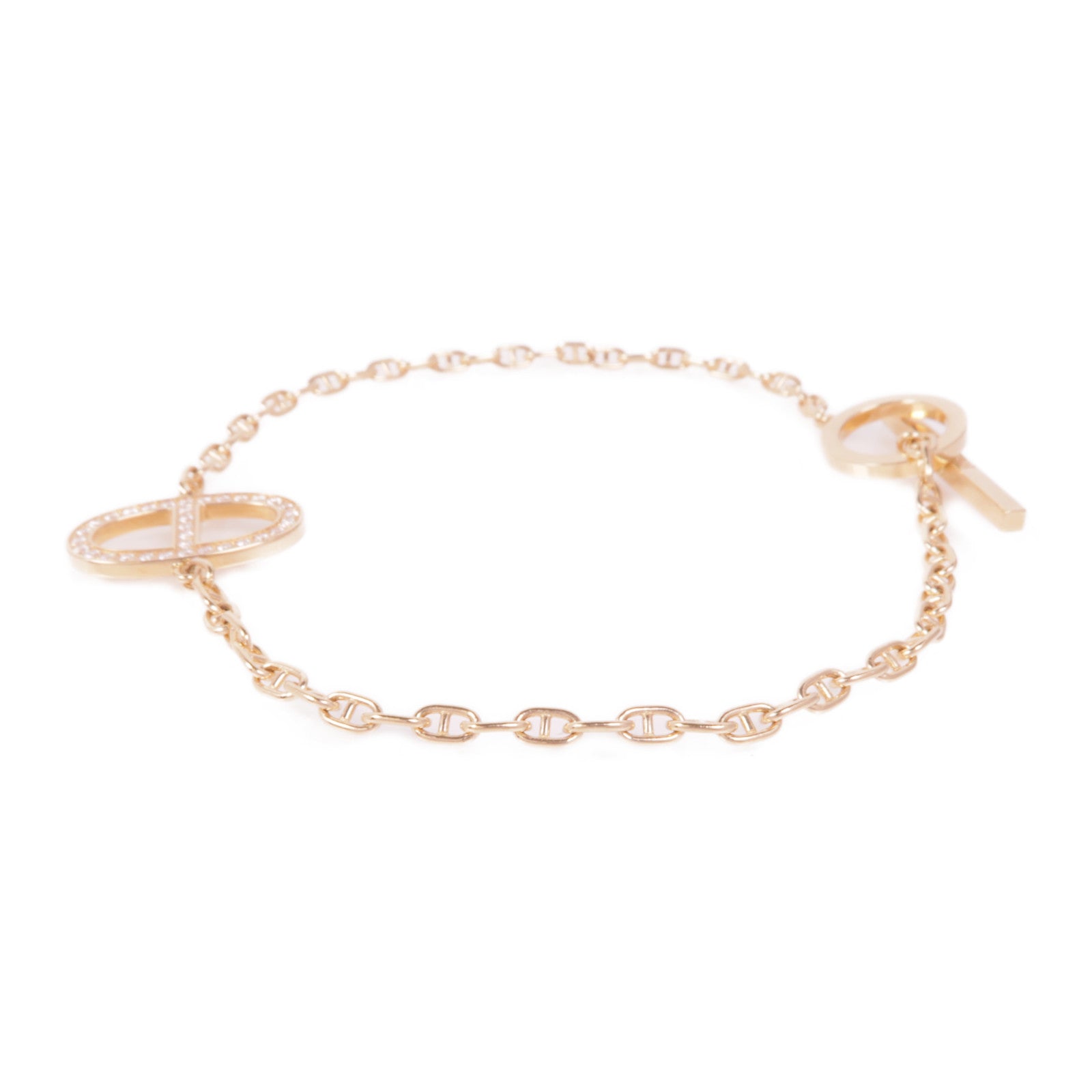 HERMES 18K玫瑰金/鑽石Chaine D'ancre Bracelet手鏈