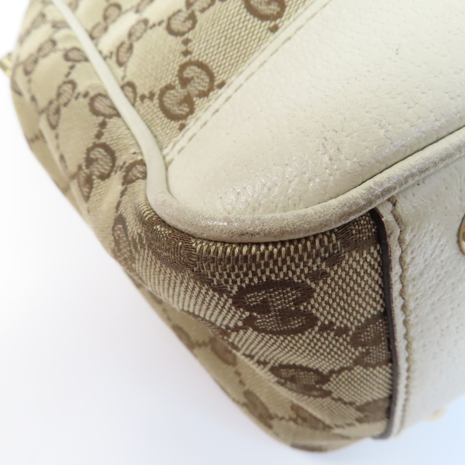 GUCCI 帆布GG Tote金扣肩背袋啡色/白色