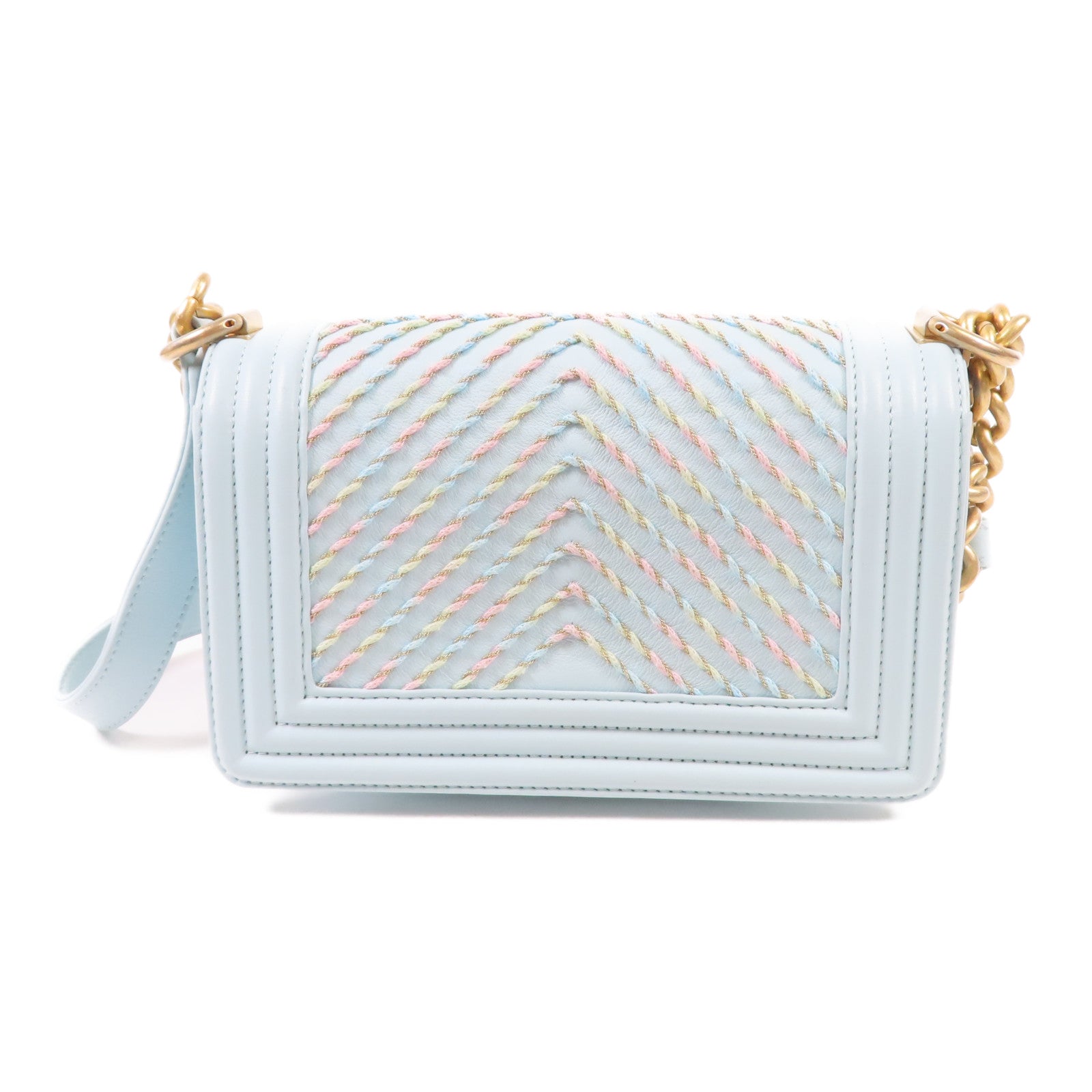 CHANEL 牛皮皮革/斜紋軟呢Boy 20金扣鏈帶肩背袋