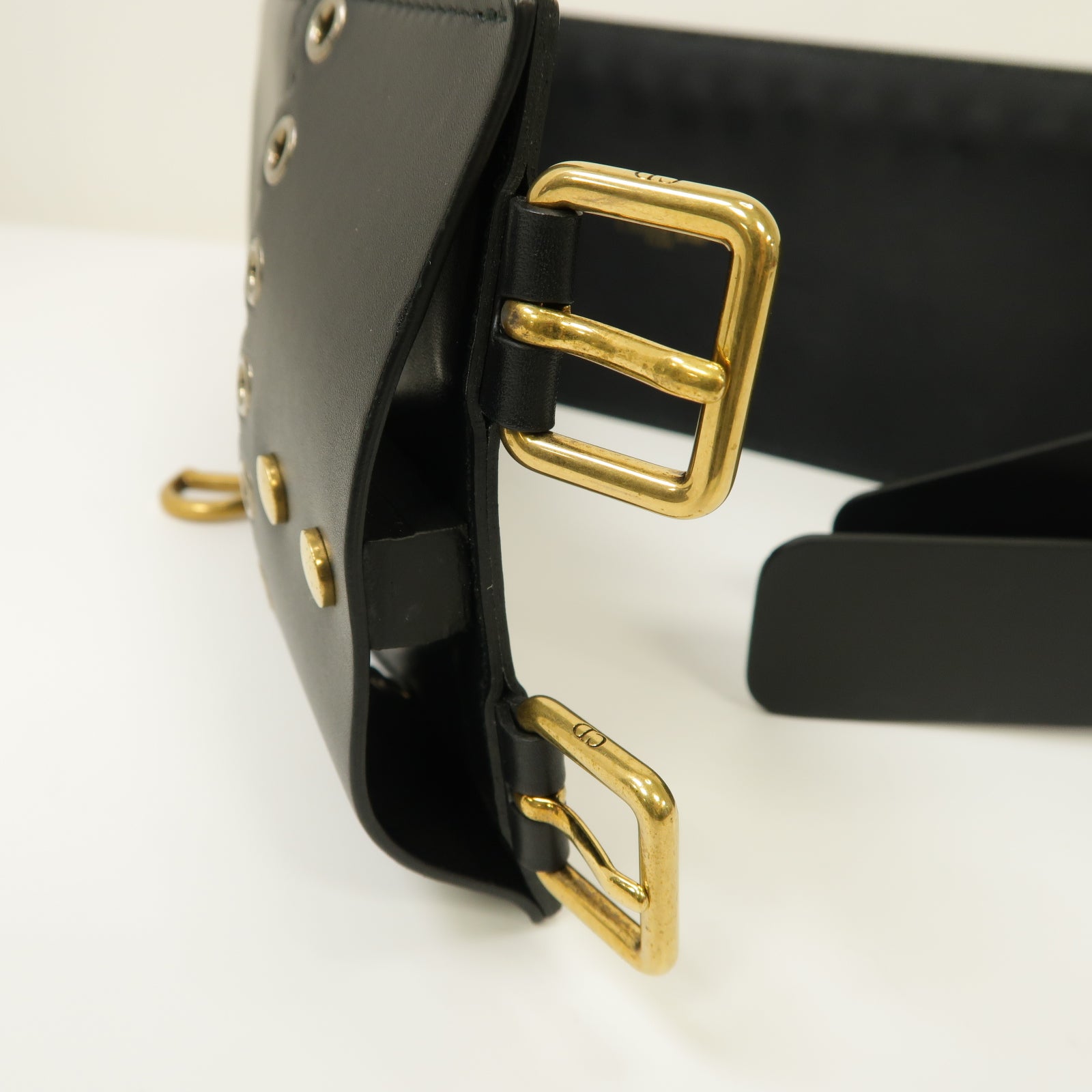 Dior 牛皮皮革Corset Belt 75cm金扣腰封黒色