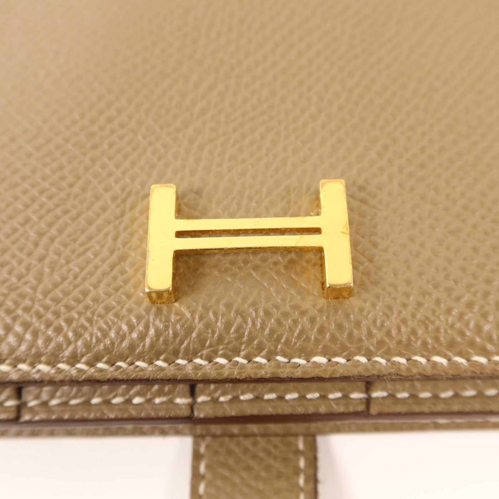 HERMES 【激減優惠】Epsom皮革Bearn Soufflet Wallet金扣長錢包Etoupe
