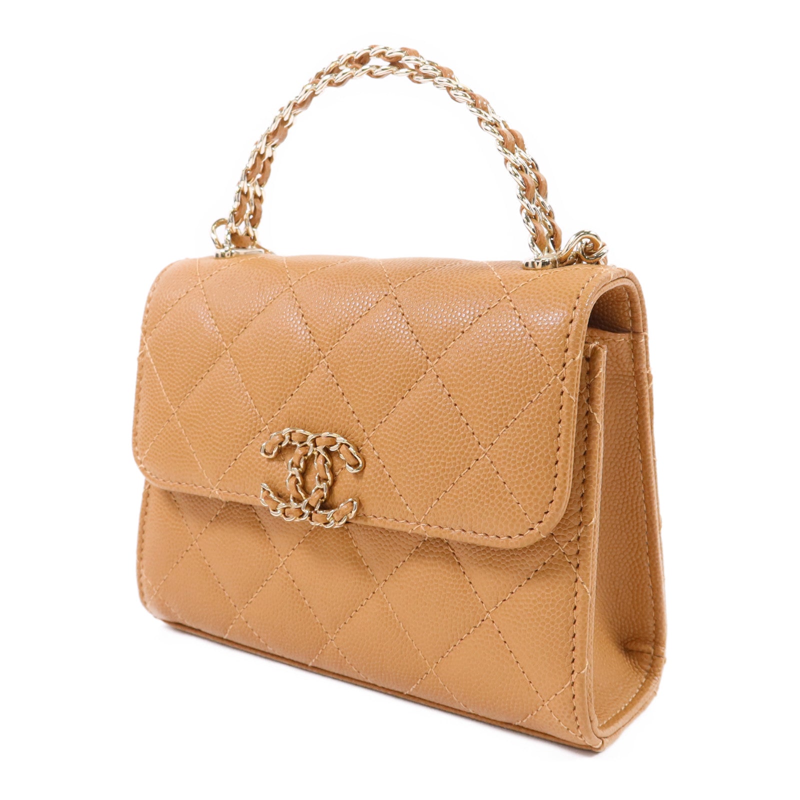 CHANEL 牛皮皮革Mini Top Handle Flap Bag金扣手挽肩背兩用袋