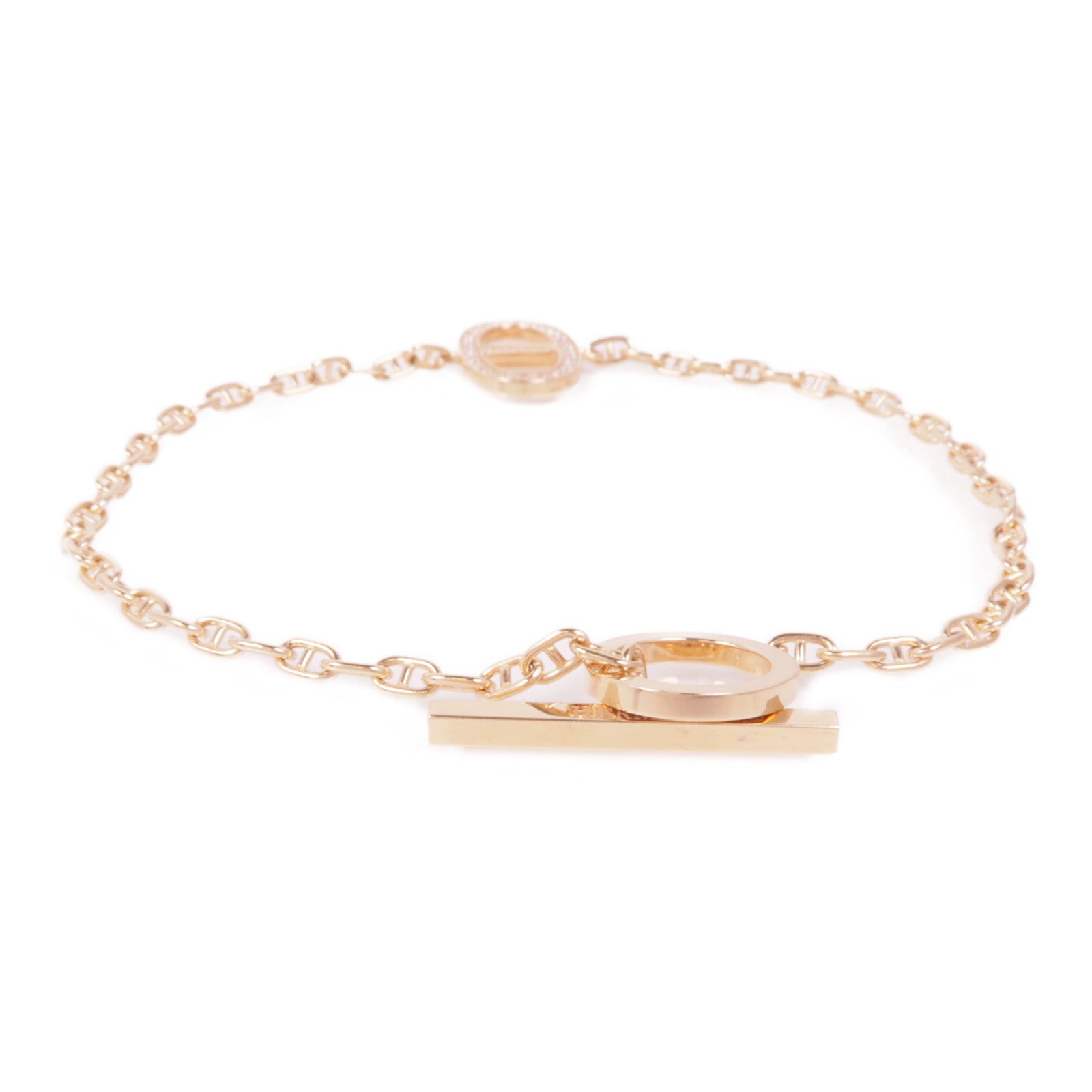HERMES 18K玫瑰金/鑽石Chaine D'ancre Bracelet手鏈
