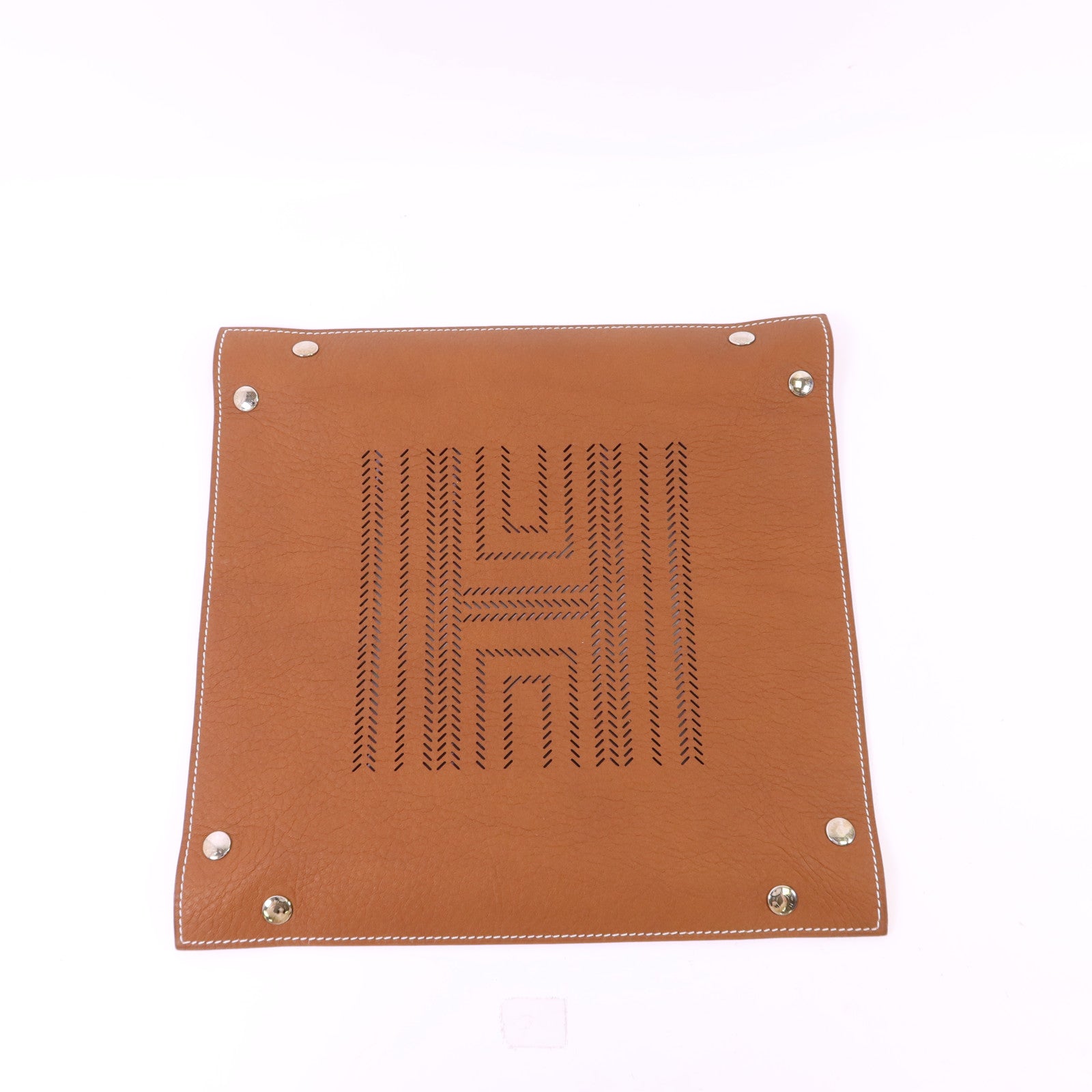 HERMES Smooth Taurillon皮革Tray銀扣托盤