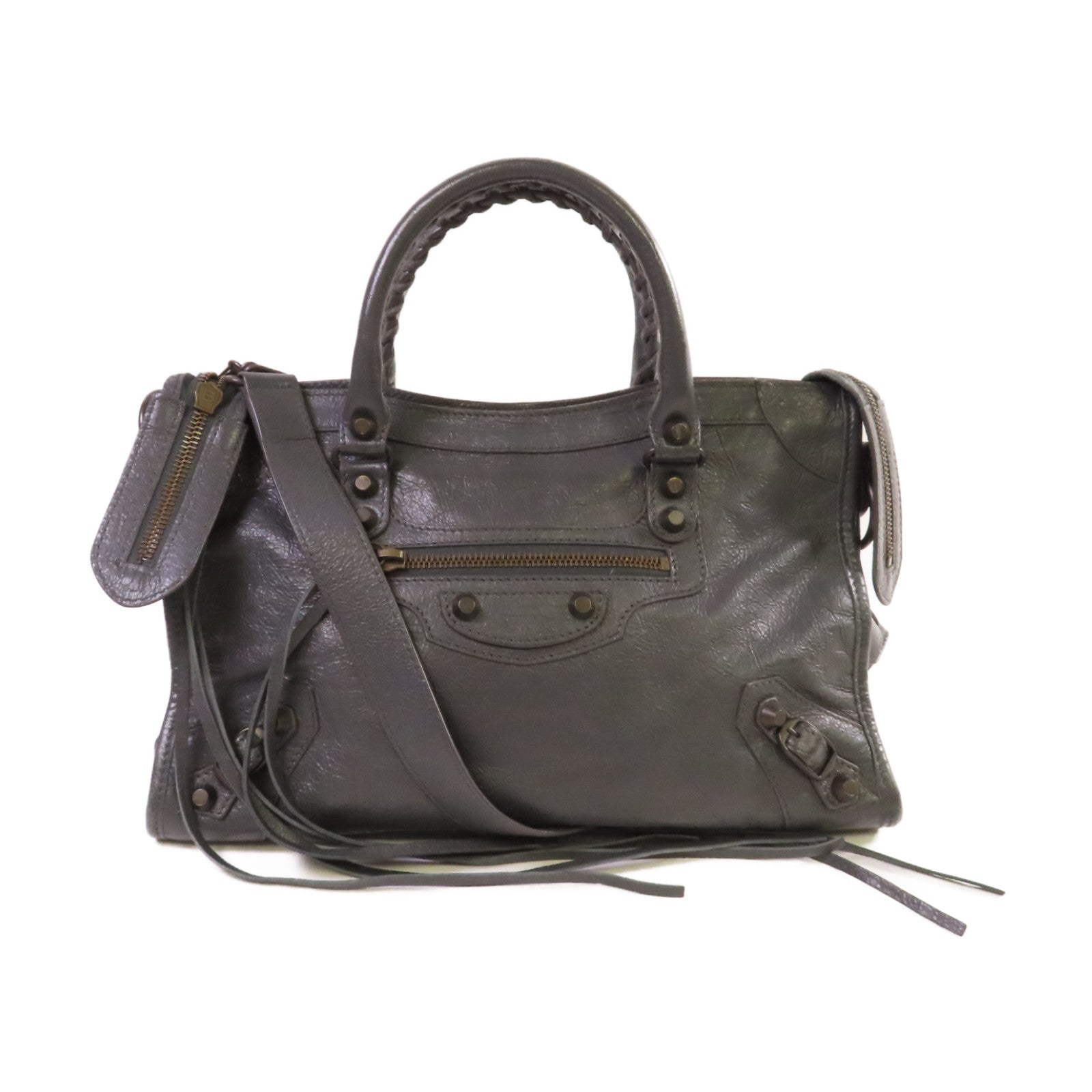 BALENCIAGA 牛皮皮革Small City 2Way Shoulder Bag手挽肩背兩用袋炭灰色