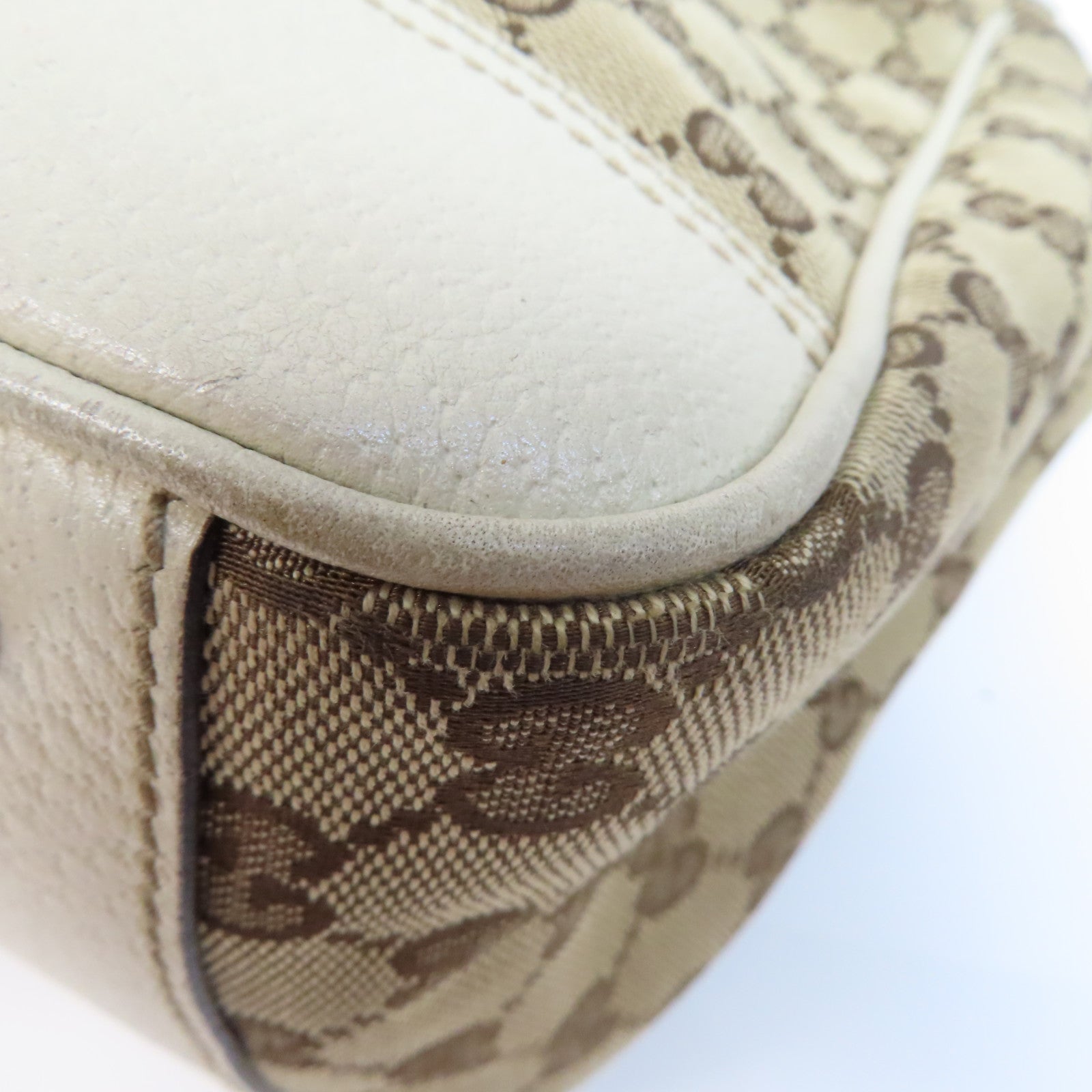 GUCCI 帆布GG Tote金扣肩背袋啡色/白色