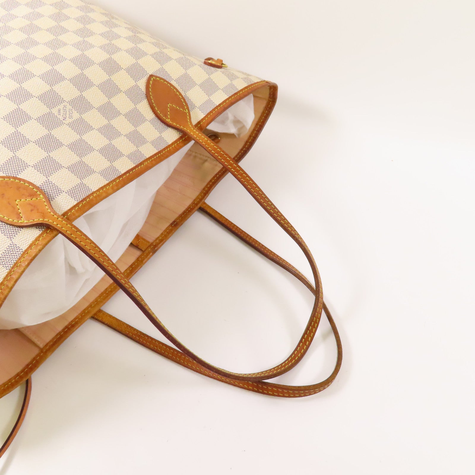 LOUIS VUITTON Damier Azur Neverfull MM金扣手挽袋