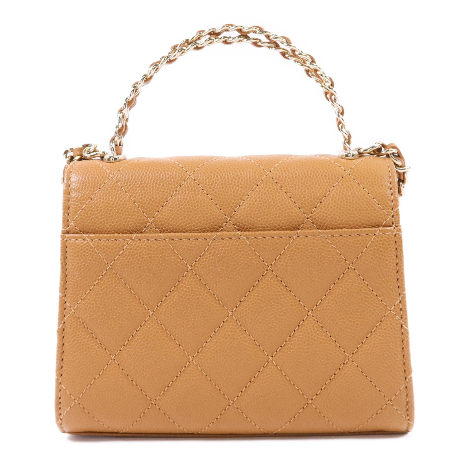 CHANEL 牛皮皮革Mini Top Handle Flap Bag金扣手挽肩背兩用袋