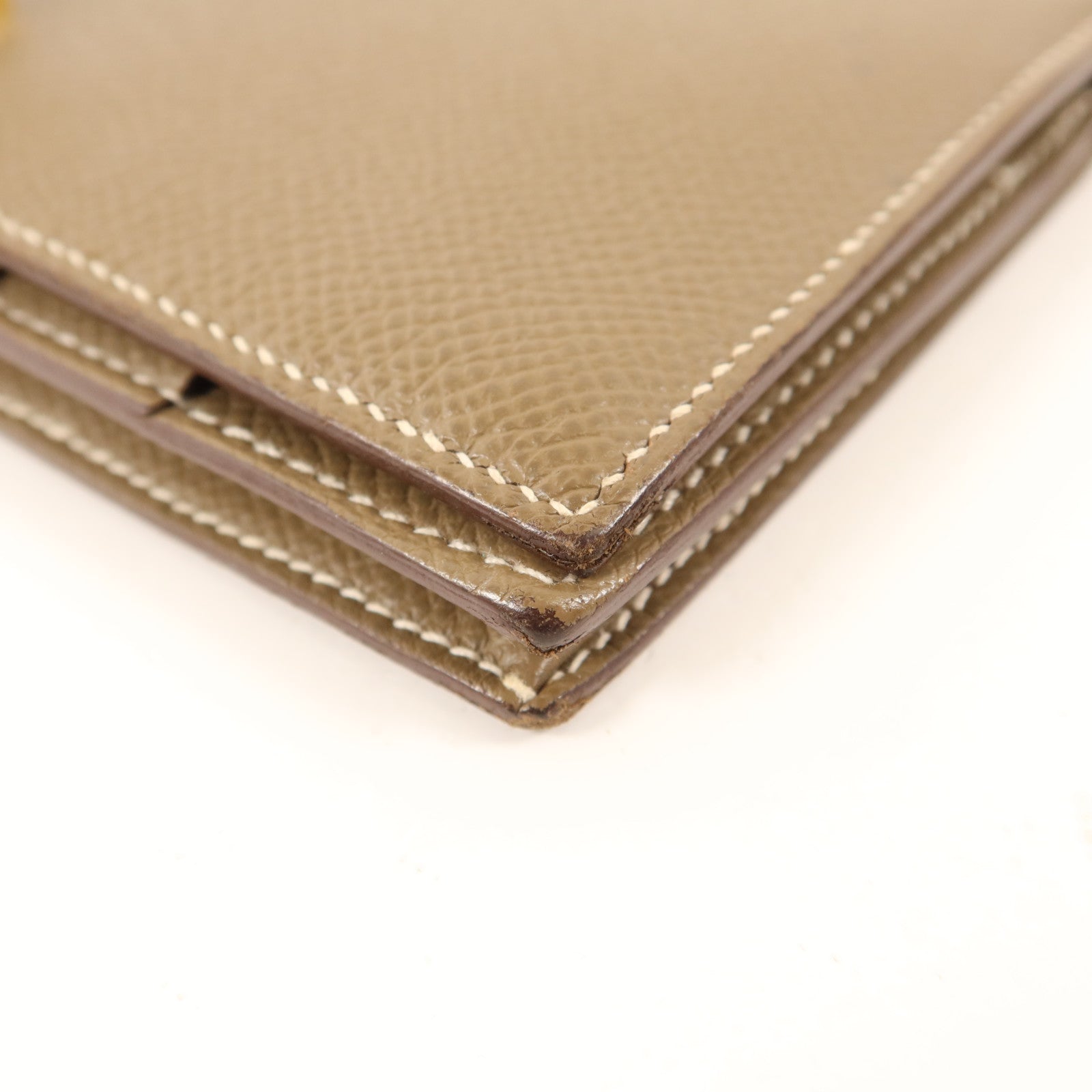 HERMES 【激減優惠】Epsom皮革Bearn Soufflet Wallet金扣長錢包Etoupe