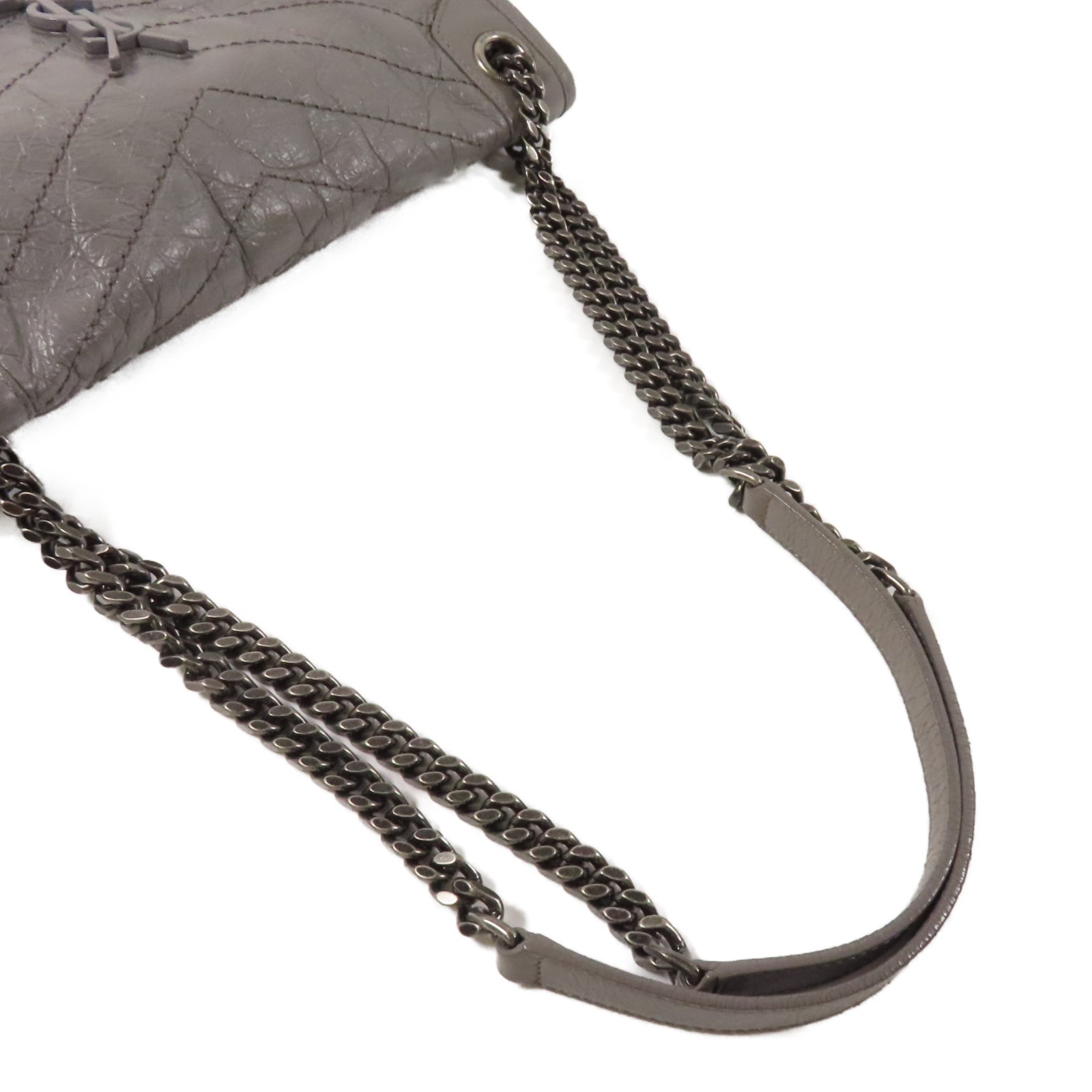 SAINT LAURENT 牛皮皮革Niki Bag銀扣鏈帶肩背袋灰色