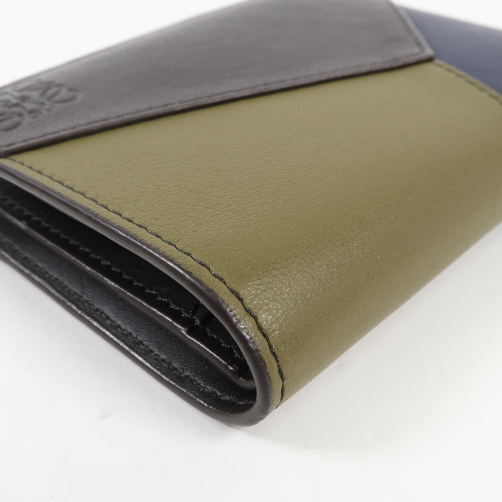 LOEWE 牛皮皮革Puzzle Slim Compact銀扣錢包