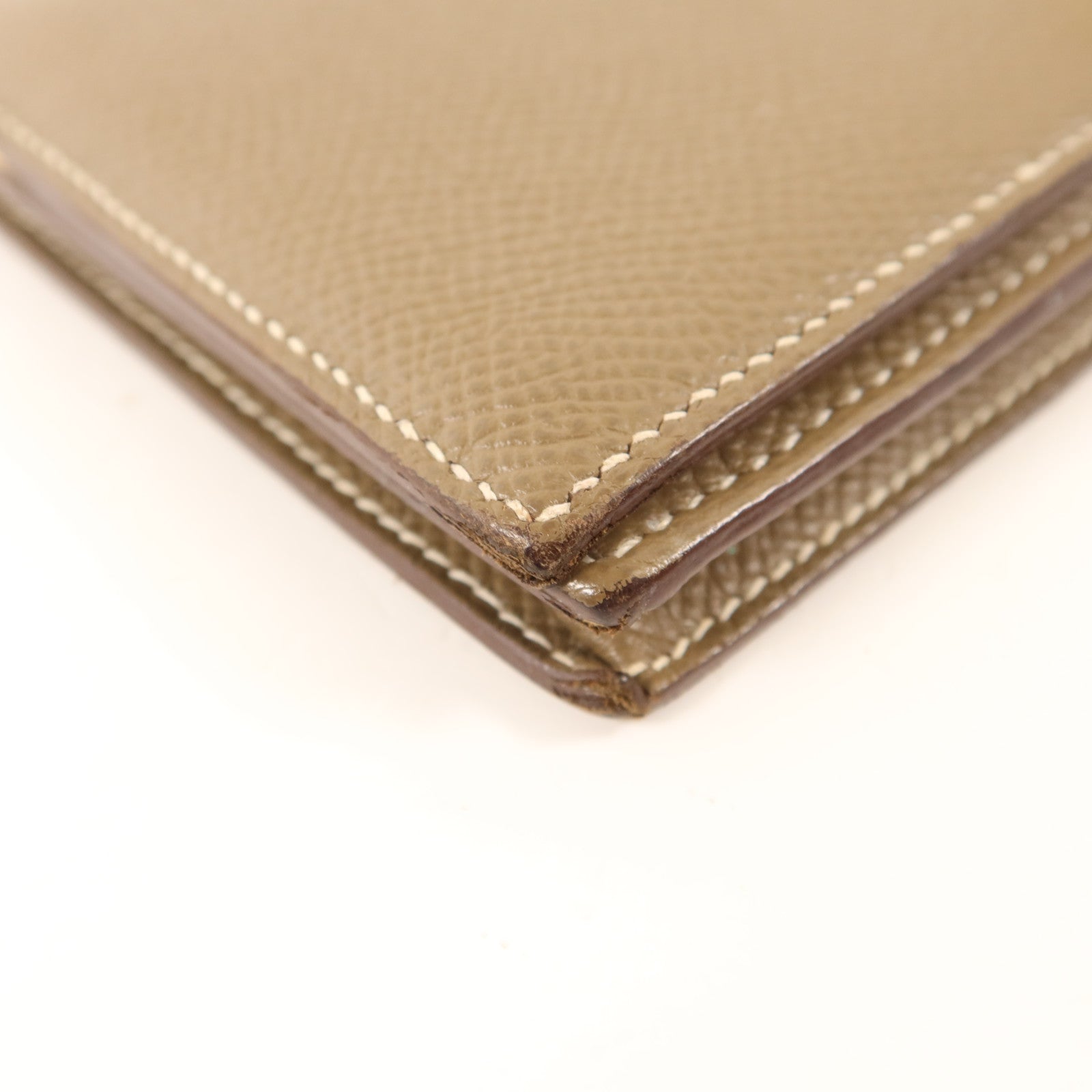 HERMES 【激減優惠】Epsom皮革Bearn Soufflet Wallet金扣長錢包Etoupe