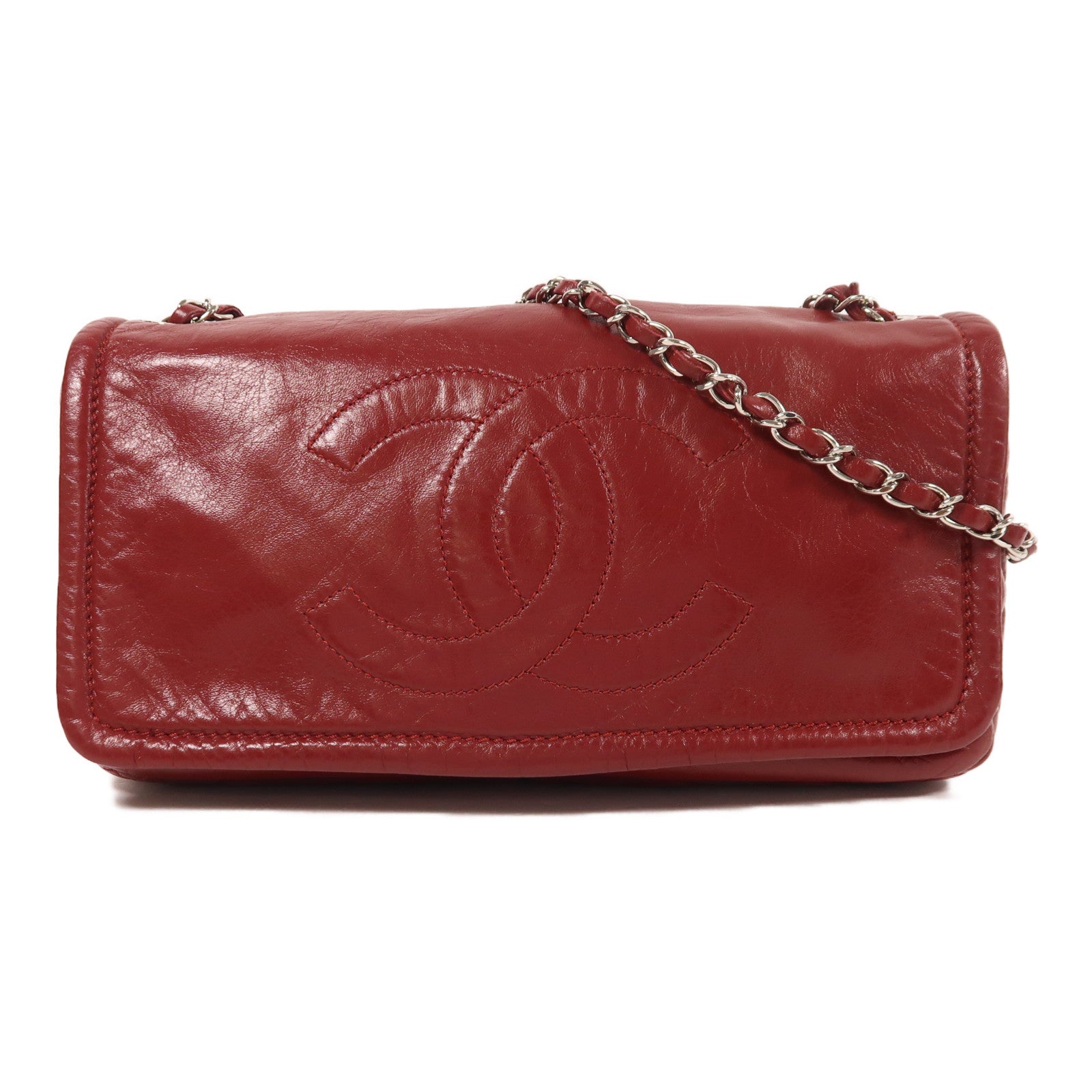 CHANEL 牛皮皮革Chain Shoulder銀扣鏈帶肩背袋