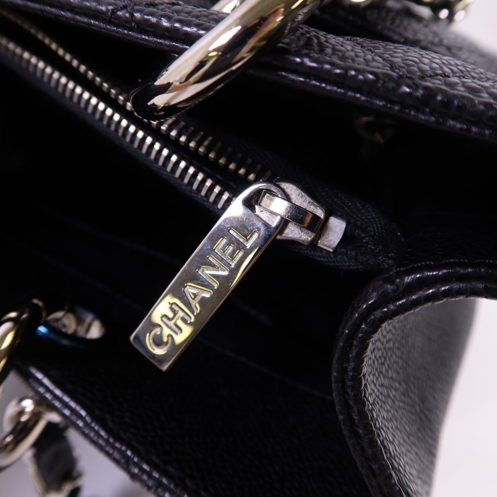 CHANEL 牛皮皮革GST Grand Shopping Tote Bag銀扣鏈帶肩背袋