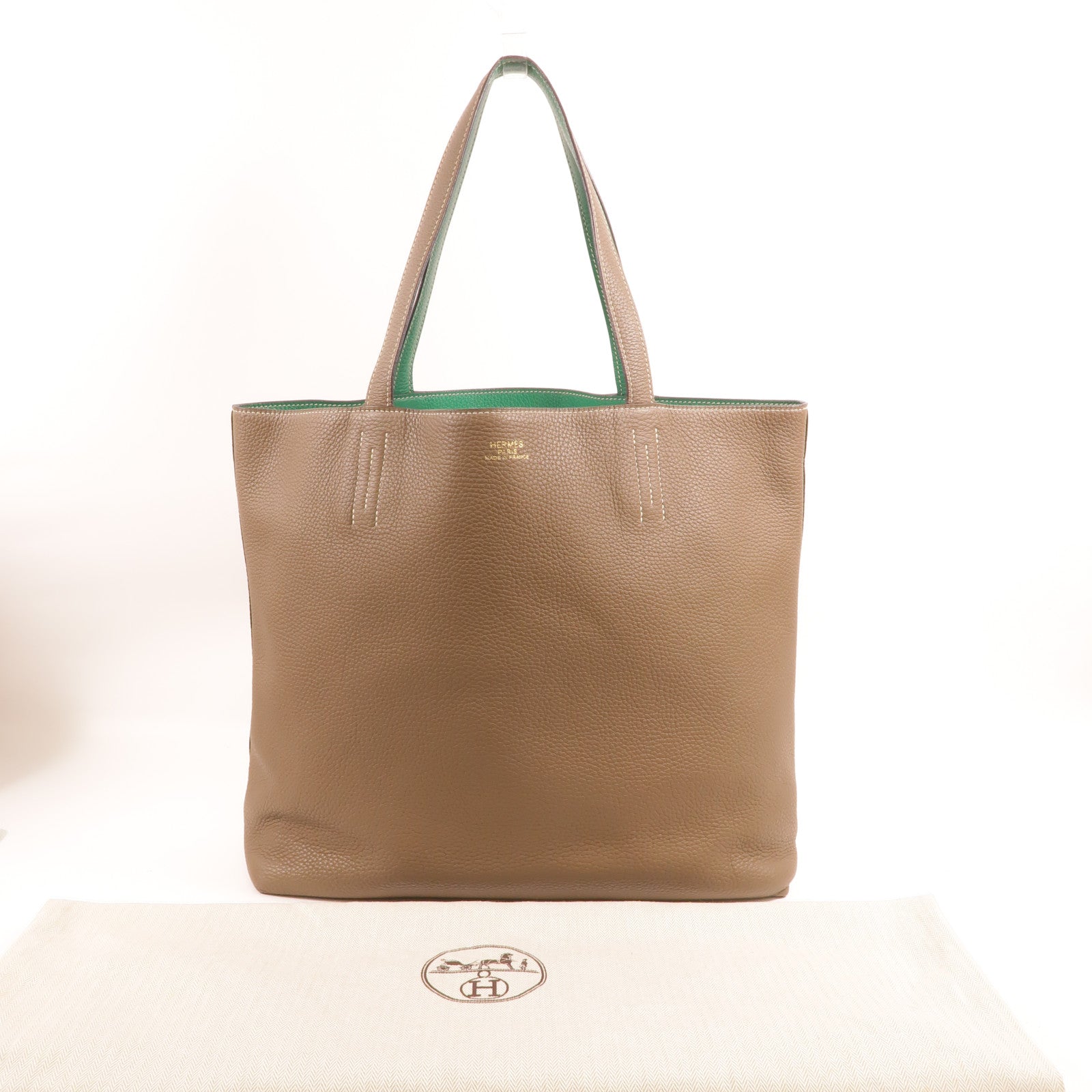 HERMES Clemence皮革Double Sens 35肩背袋Etoupe/Malachite