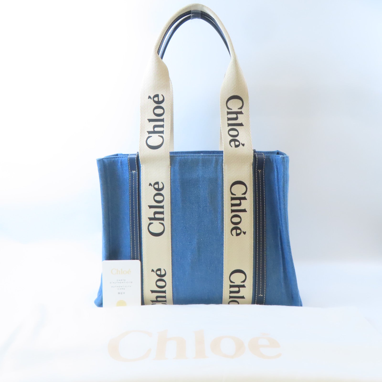 Chloe 【激減優惠】牛仔布料Medium Woody手挽袋藍色