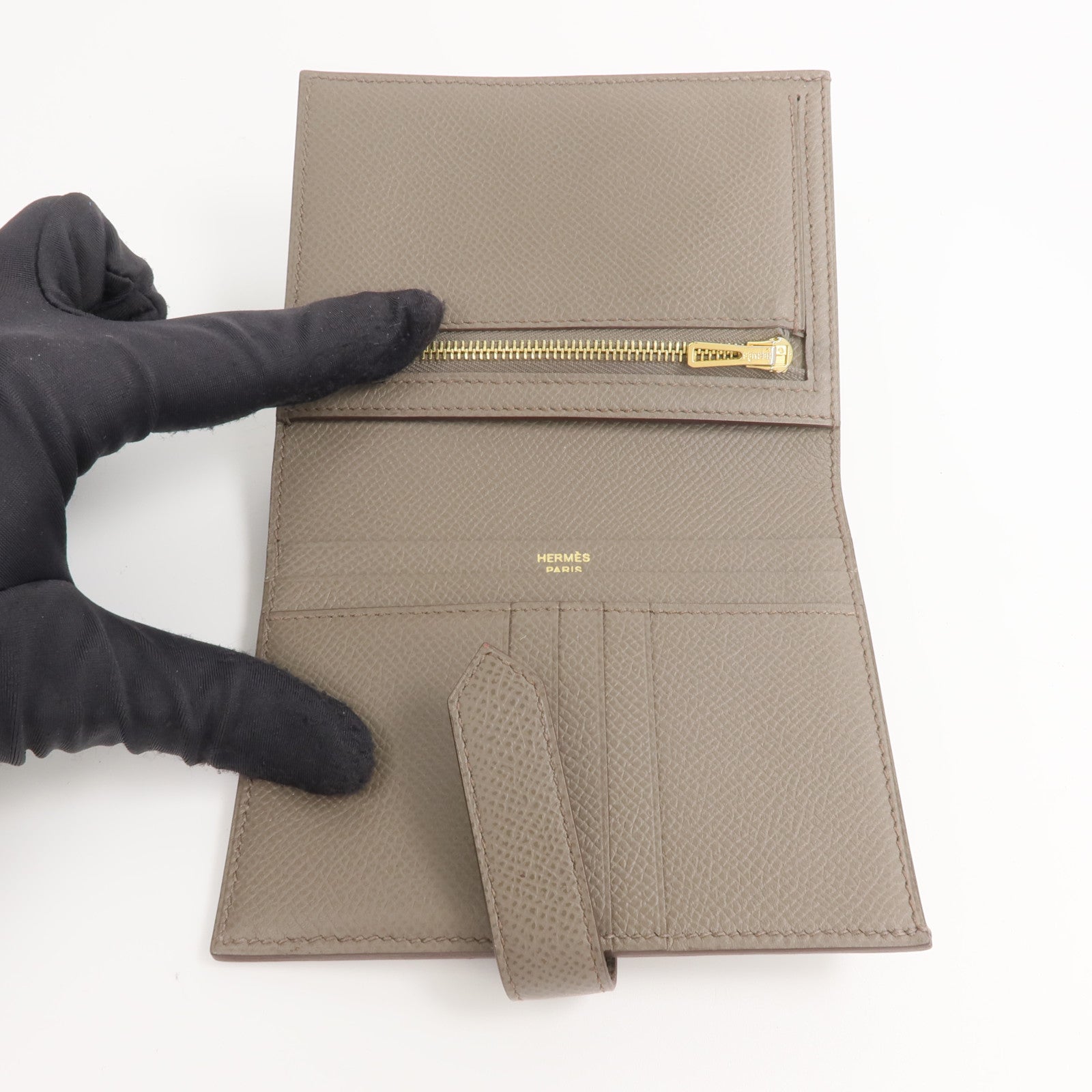 HERMES Epsom皮革Bearn Compact Wallet錢包Etain