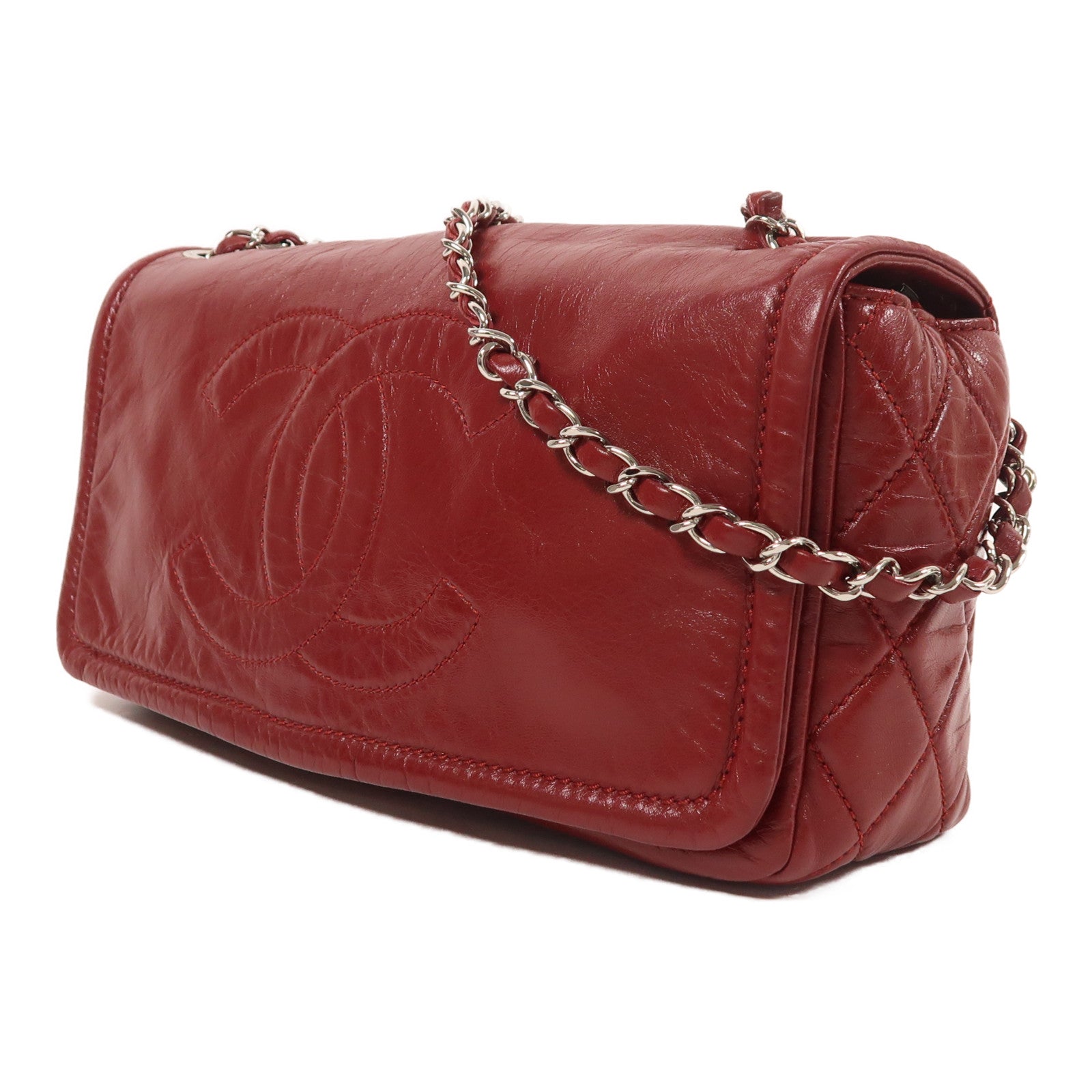 CHANEL 牛皮皮革Chain Shoulder銀扣鏈帶肩背袋