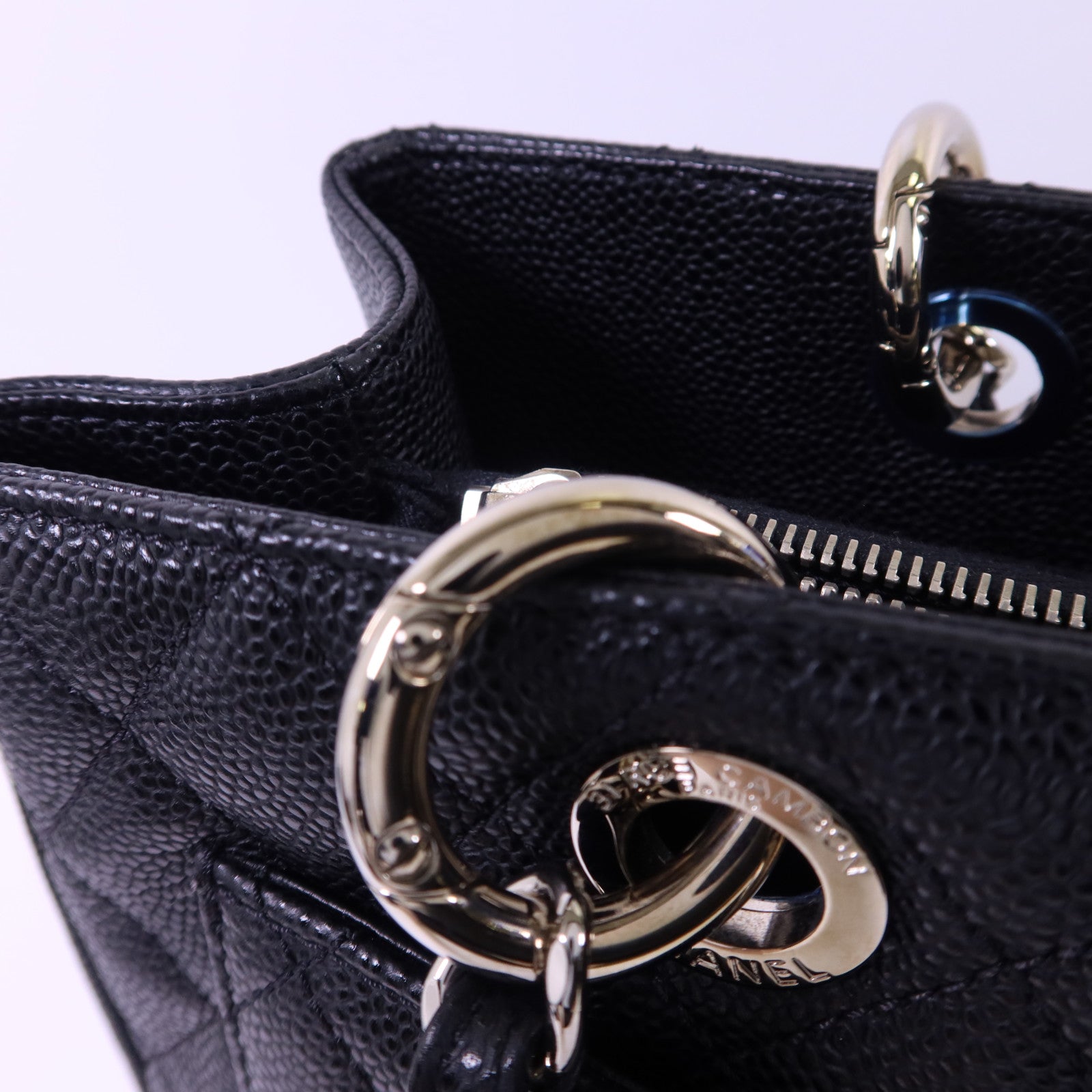 CHANEL 牛皮皮革GST Grand Shopping Tote Bag銀扣鏈帶肩背袋