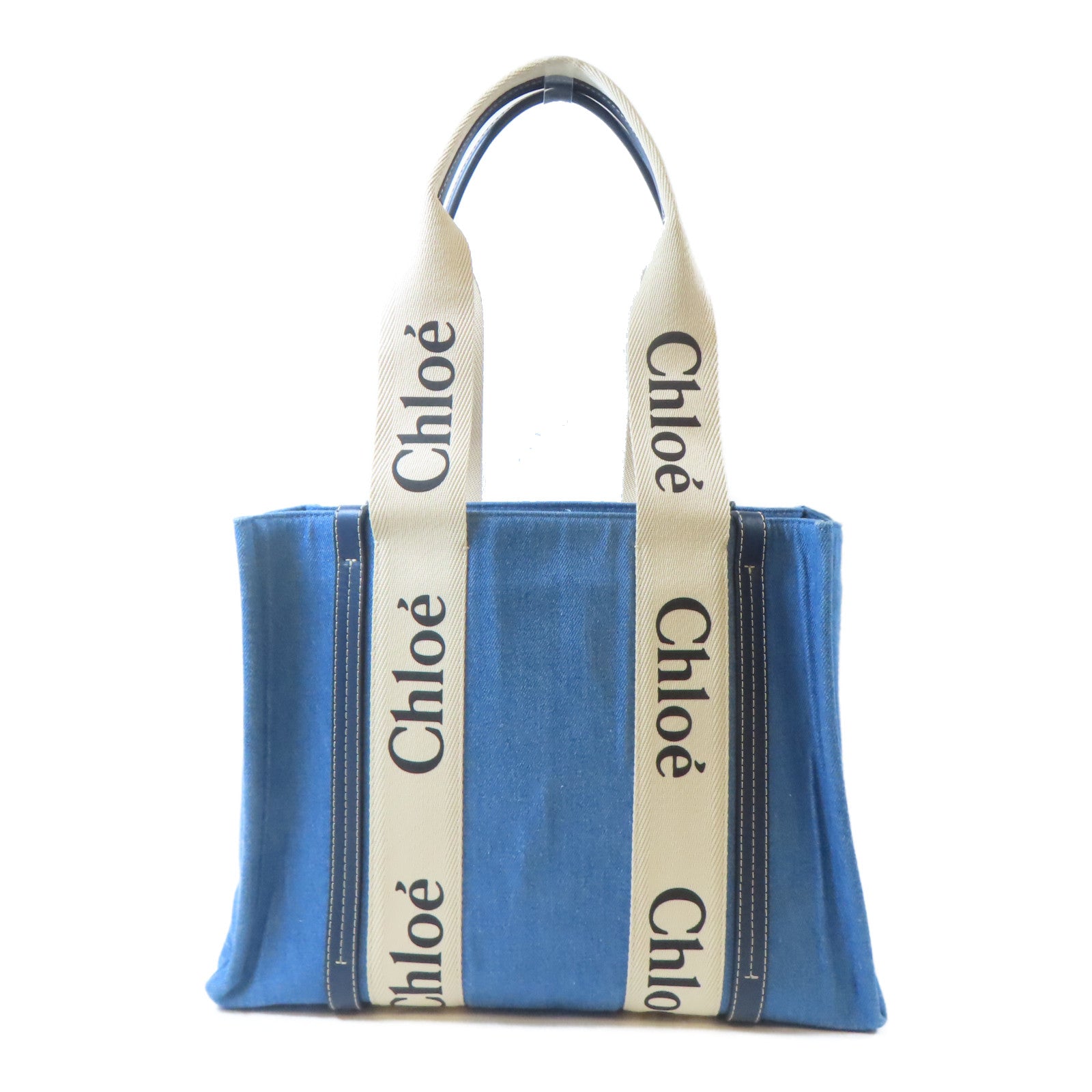 Chloe 【激減優惠】牛仔布料Medium Woody手挽袋藍色