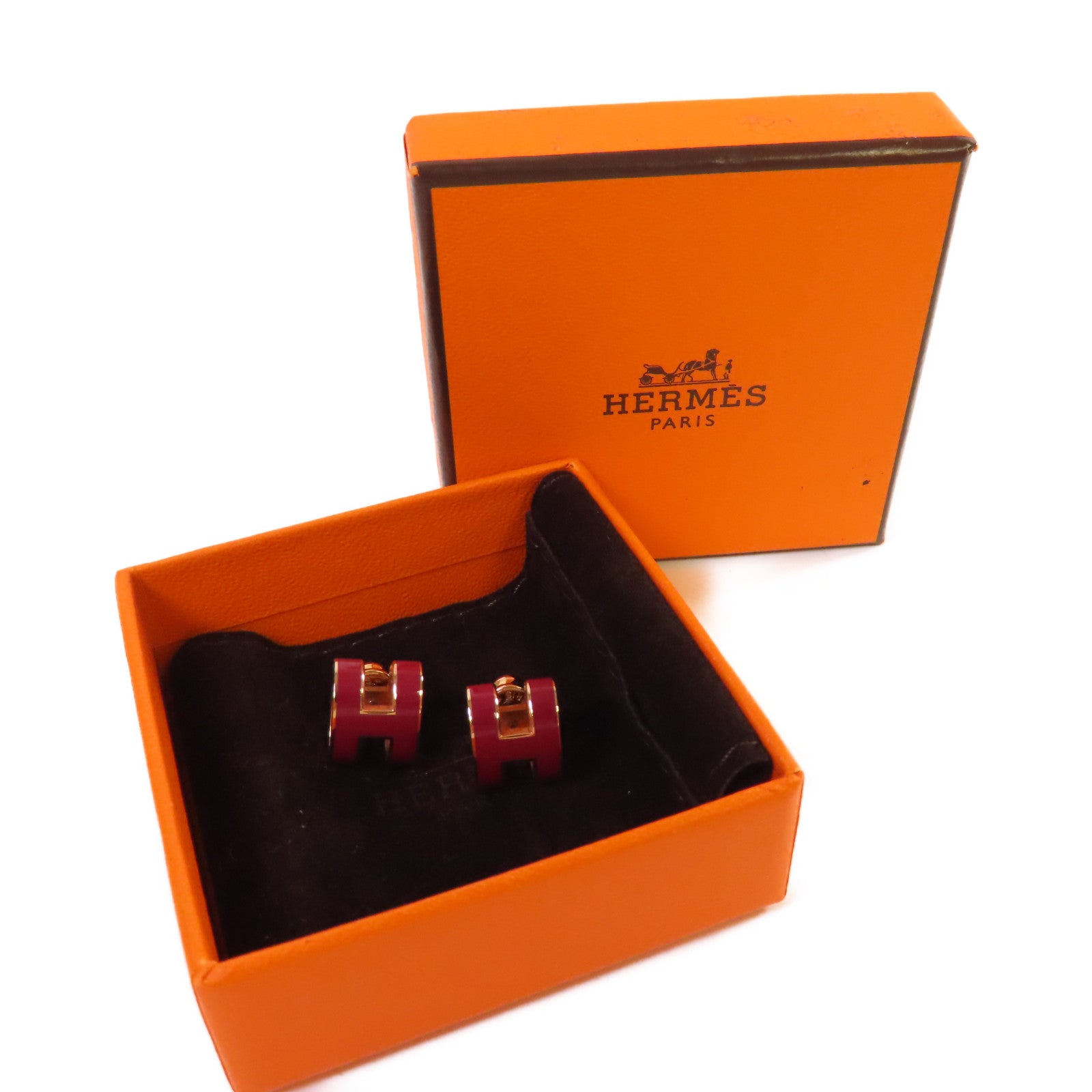 HERMES 金屬/琺瑯Pop H Earrings耳環酒紅色/金色