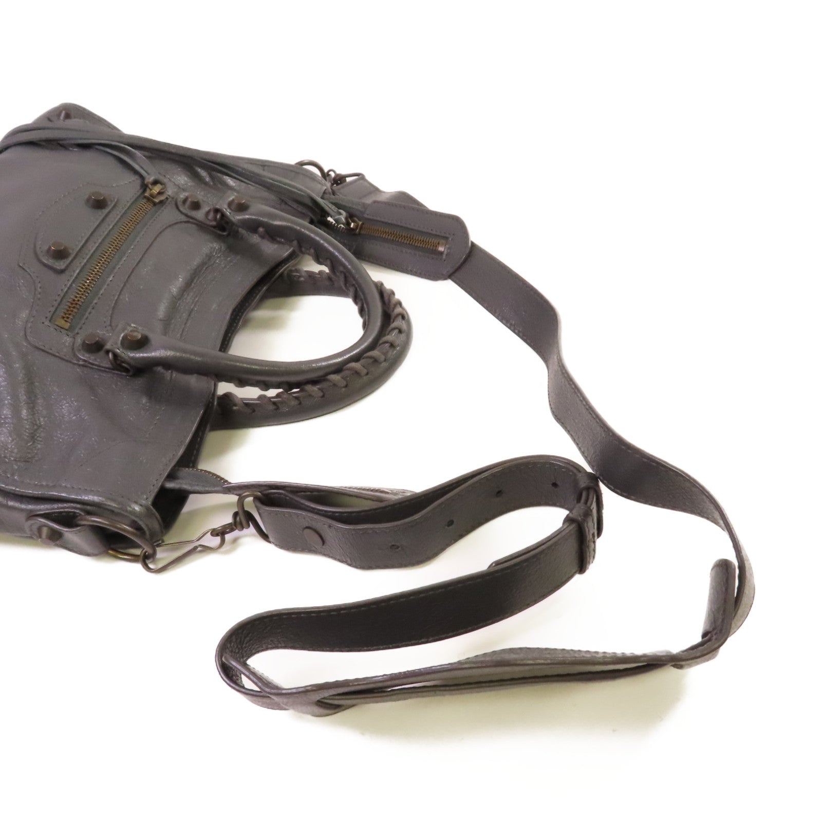 BALENCIAGA 牛皮皮革Small City 2Way Shoulder Bag手挽肩背兩用袋炭灰色