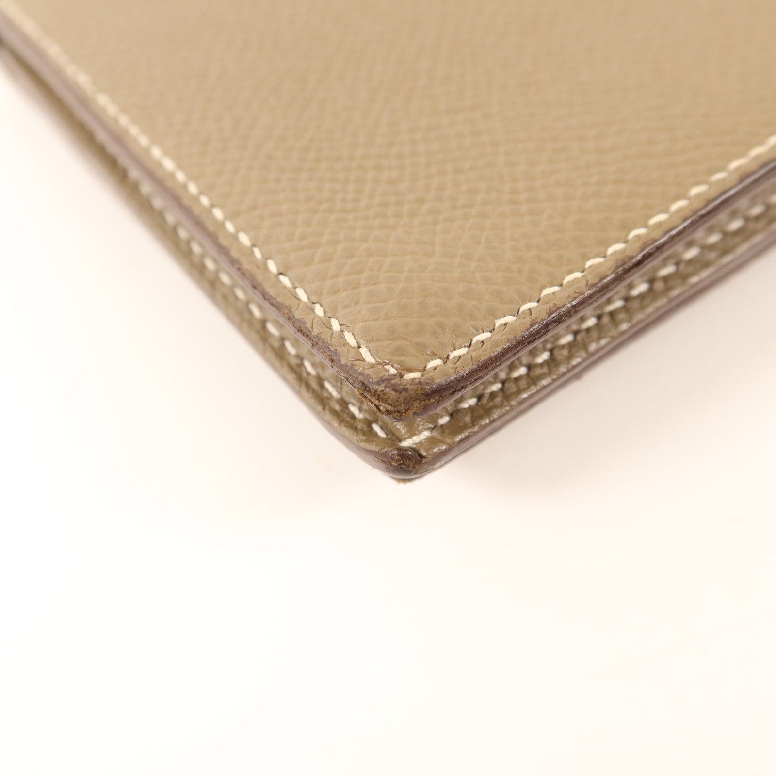 HERMES 【激減優惠】Epsom皮革Bearn Soufflet Wallet金扣長錢包Etoupe