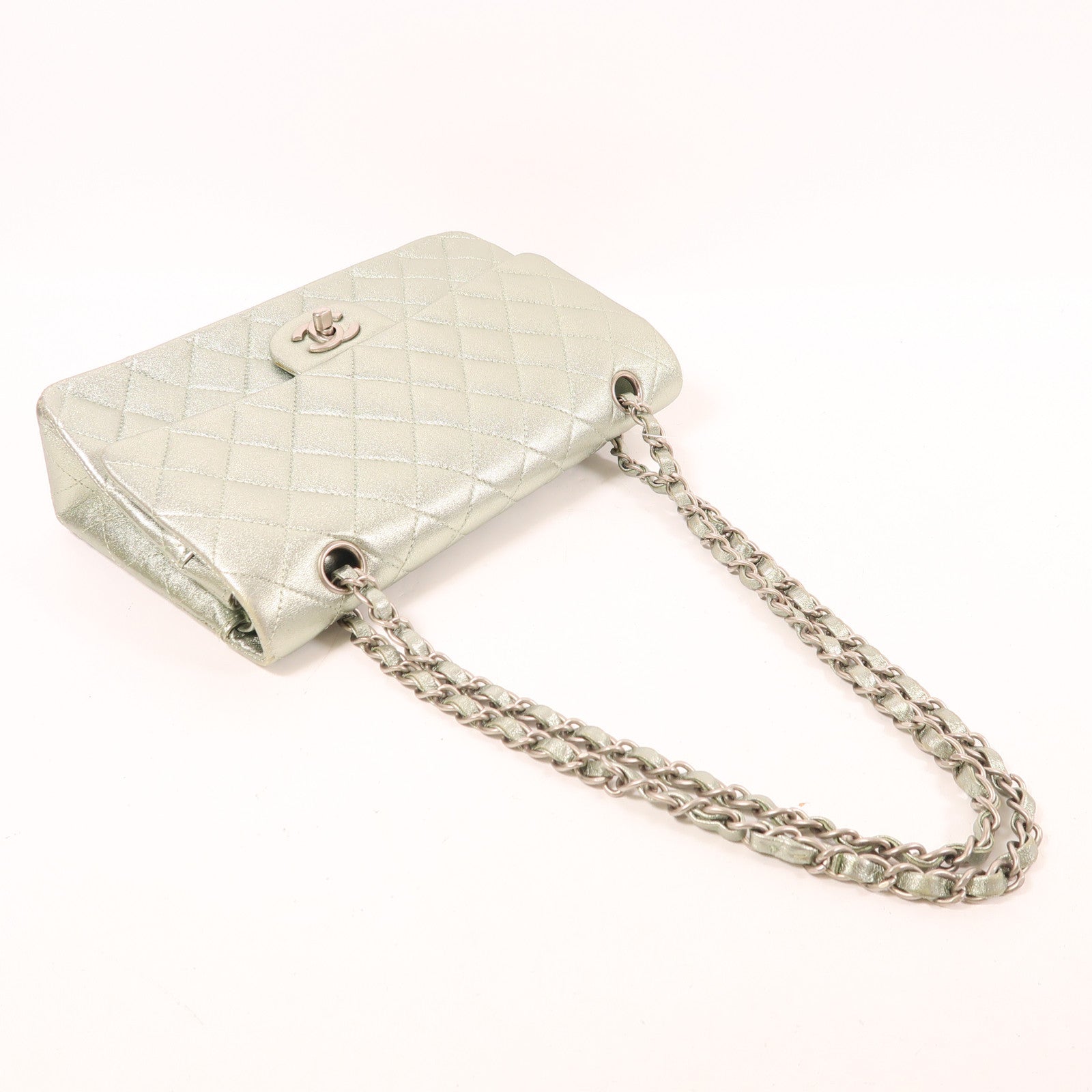 CHANEL 皮革Classic 25銀扣鏈帶肩背袋