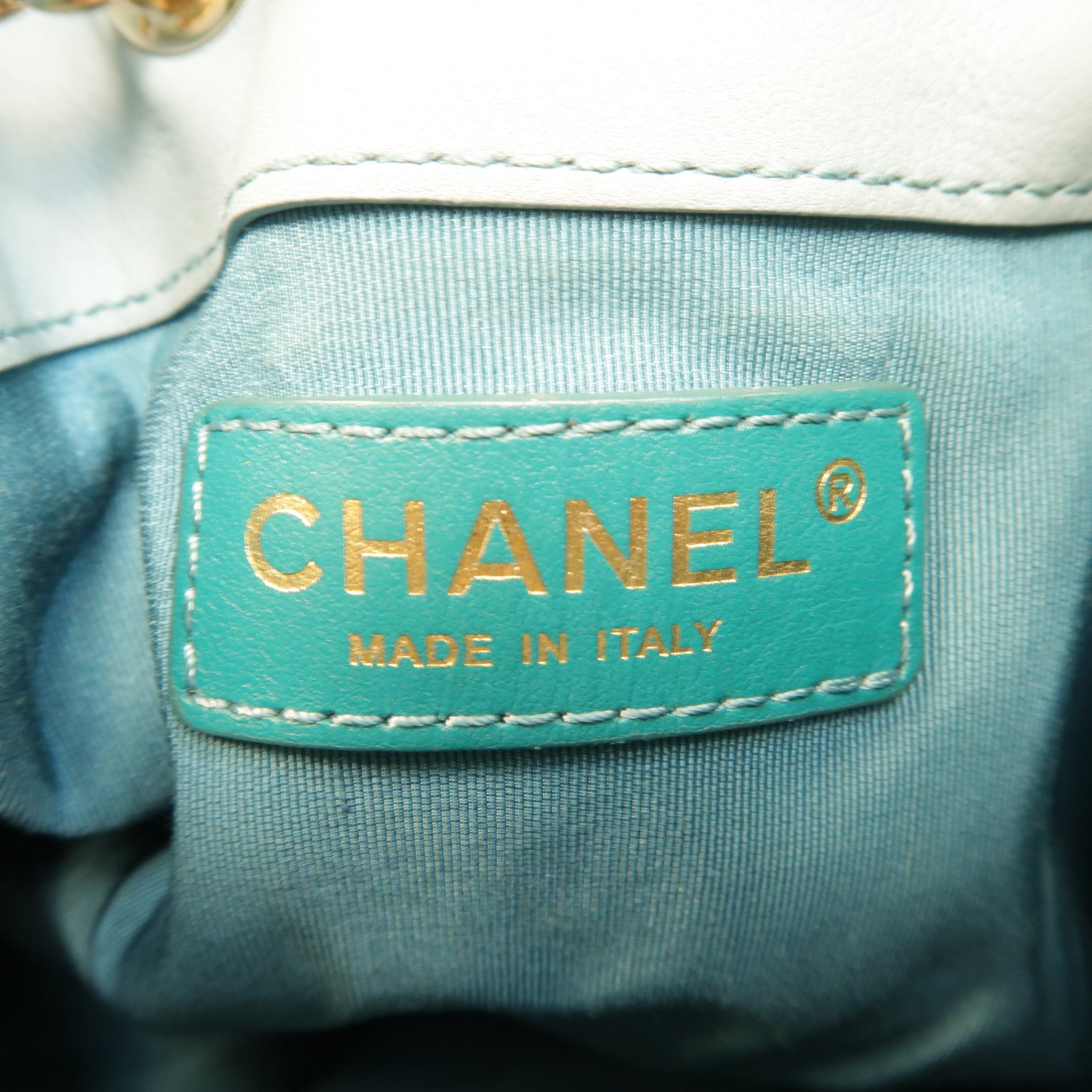 CHANEL 【激減優惠】菱格羊皮皮革Drawstring金扣鏈帶肩背袋藍色