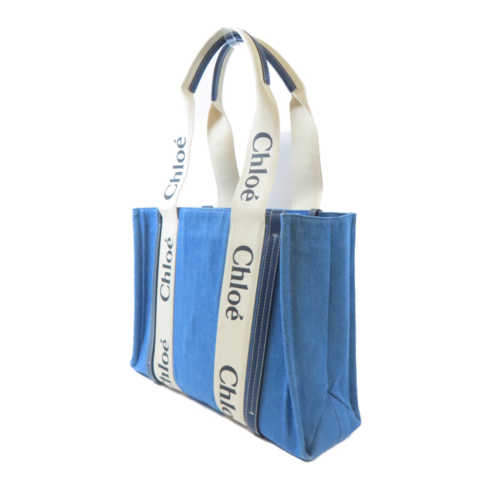 Chloe 【激減優惠】牛仔布料Medium Woody手挽袋藍色