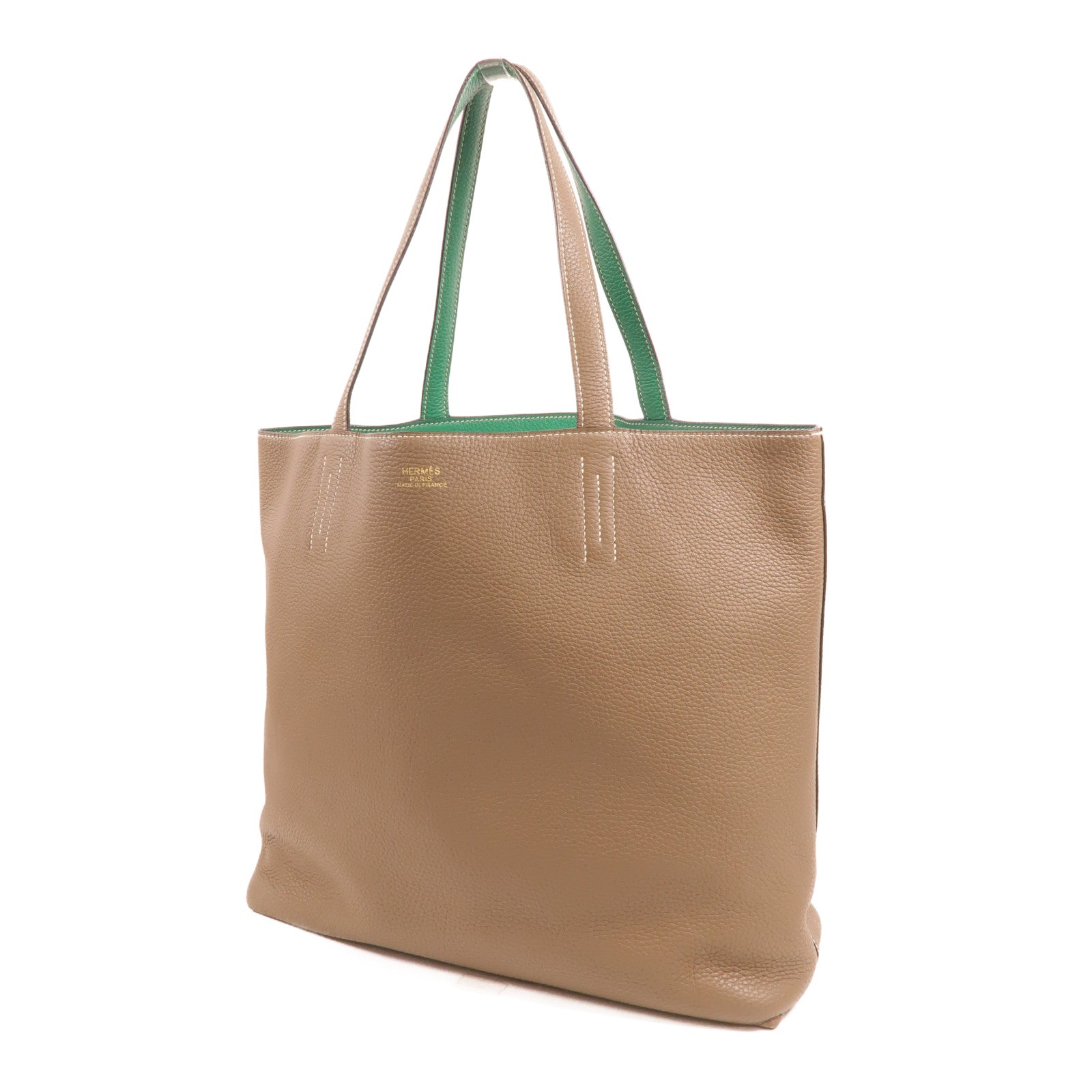 HERMES Clemence皮革Double Sens 35肩背袋Etoupe/Malachite