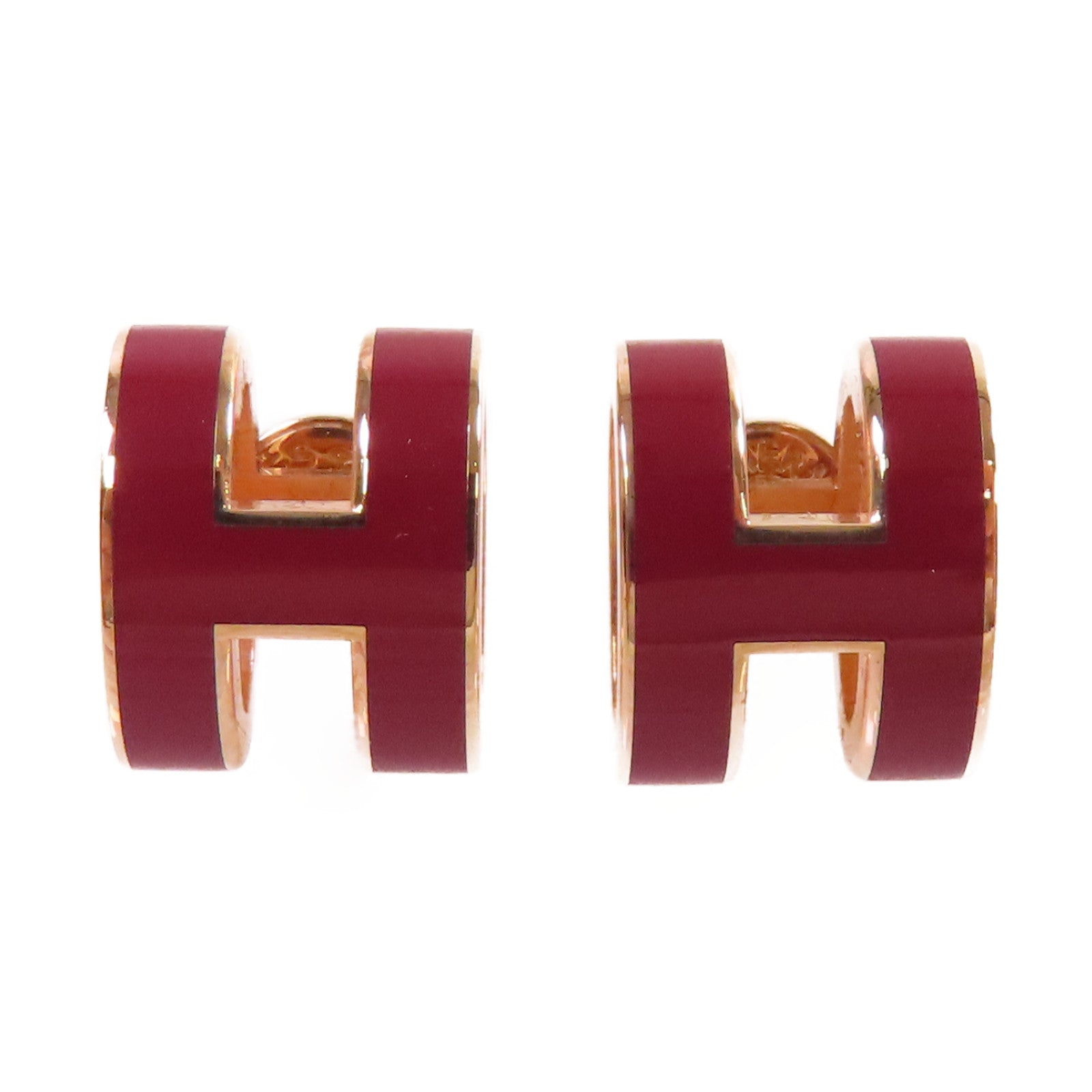 HERMES 金屬/琺瑯Pop H Earrings耳環酒紅色/金色