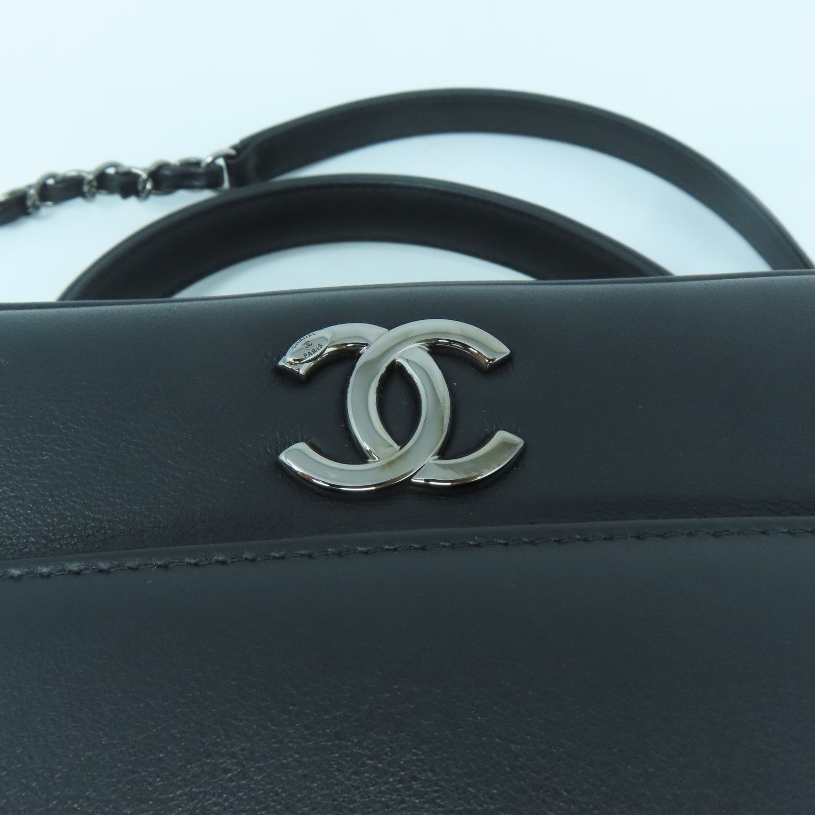 CHANEL 【激減優惠】羊皮皮革Chain Shoulder銀扣手挽肩背兩用袋黑色