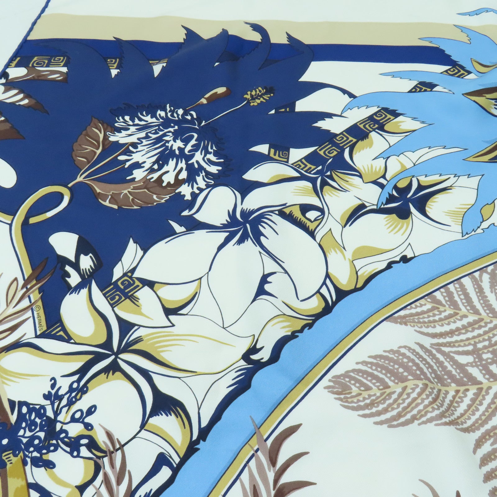 HERMES 【激減優惠】絲質Scarf 180x90圍巾白色/藍色/啡色