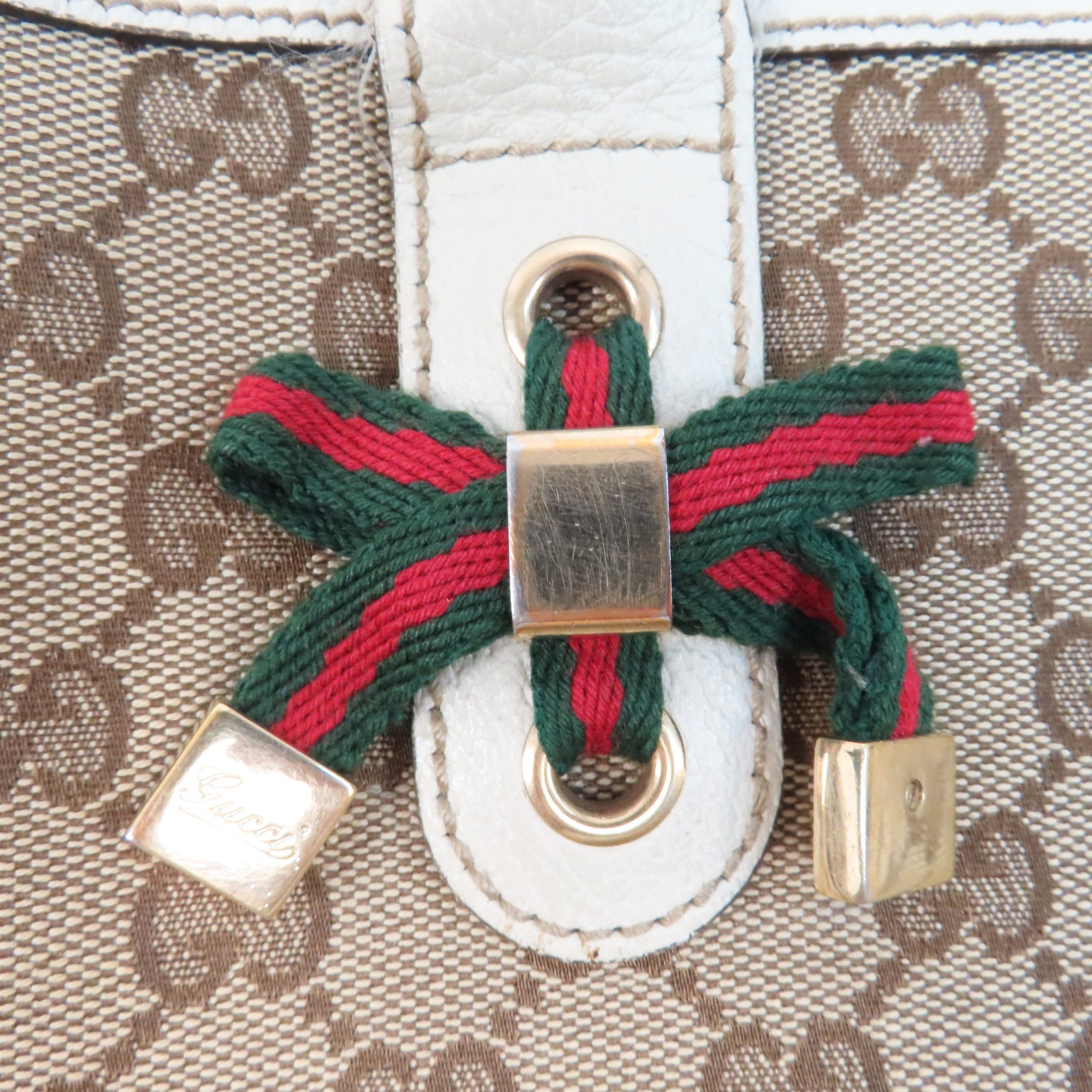 GUCCI 帆布GG Tote金扣肩背袋啡色/白色